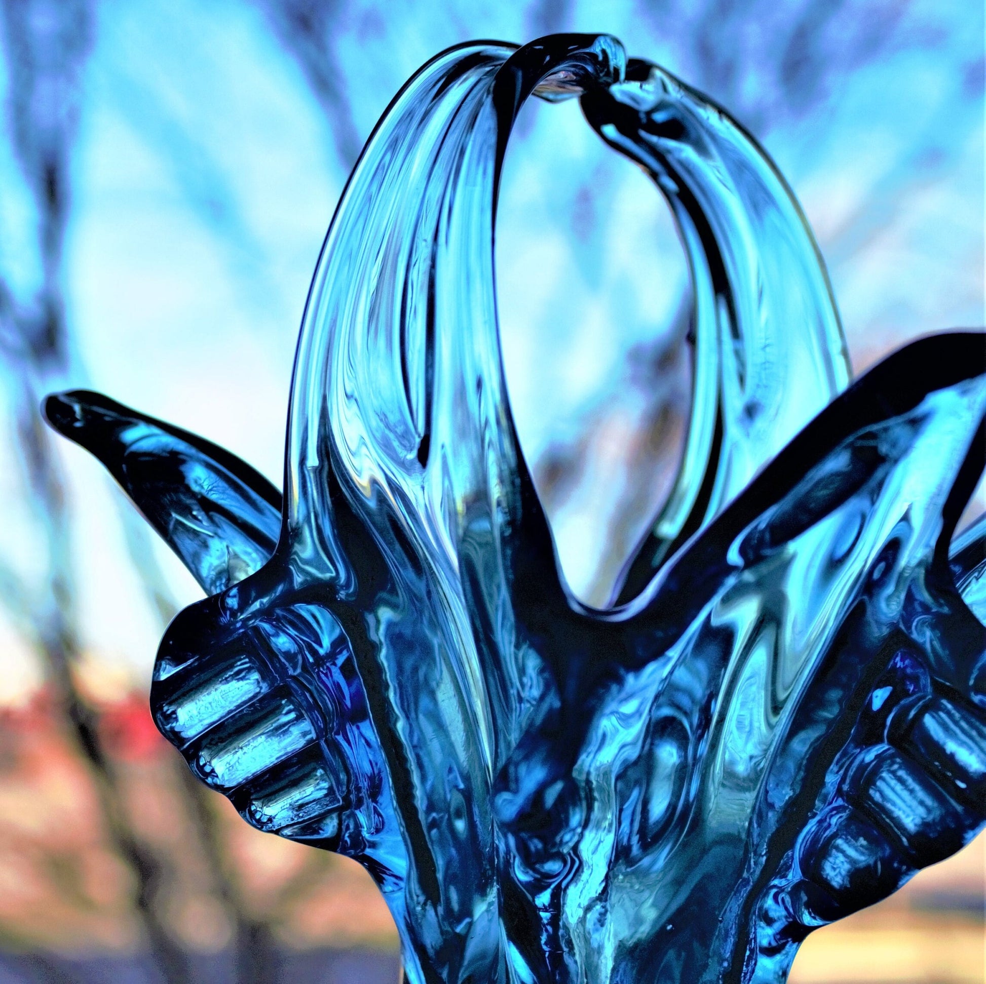 Vintage Capri Blue Glass Basket: Handblown Split Handle Sculpture