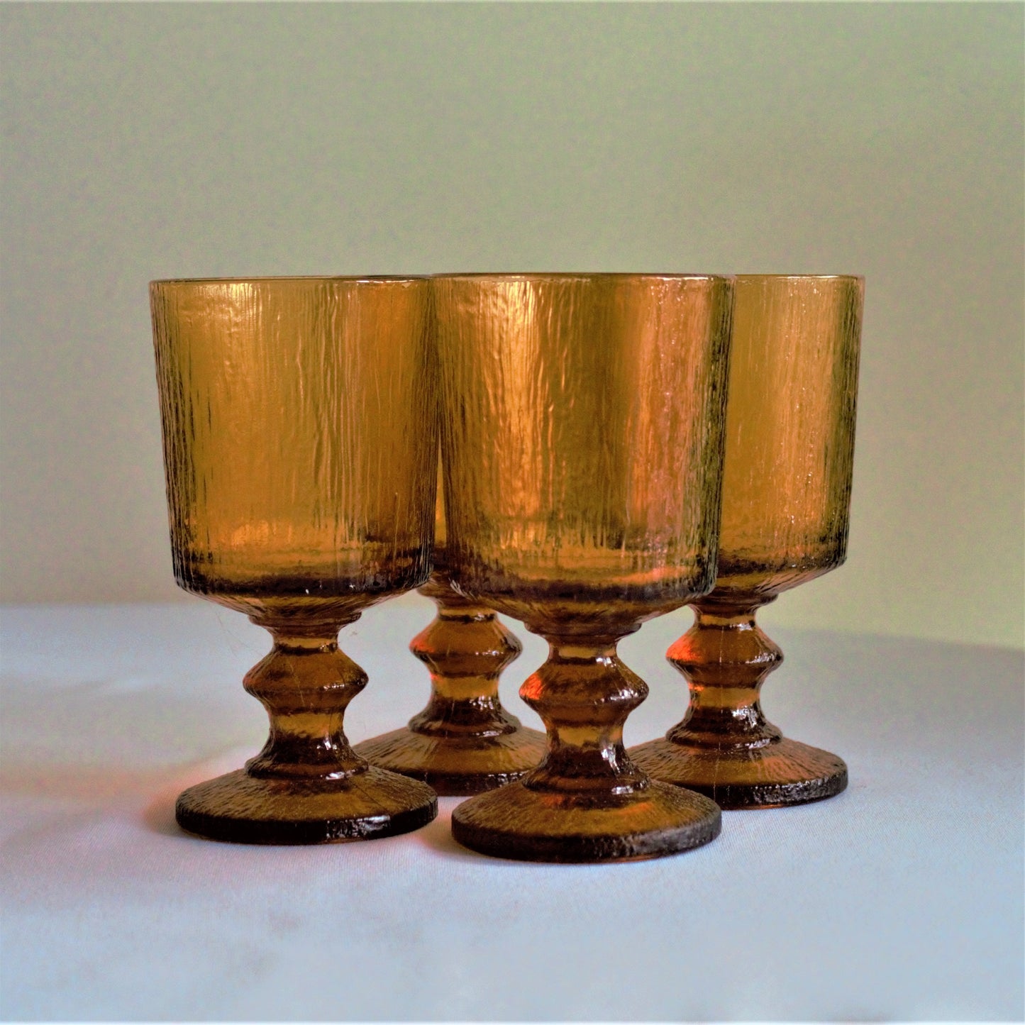 Vintage Amber Glass Tumblers: Timo Sarpaneva Iittala Stemware, Set of 4