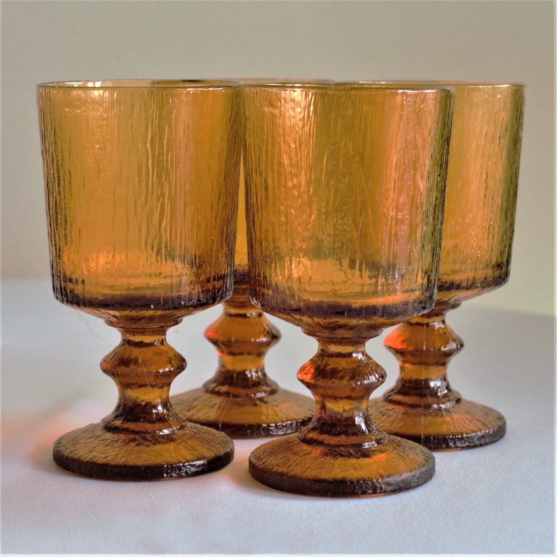 Vintage Amber Glass Tumblers: Timo Sarpaneva Iittala Stemware, Set of 4