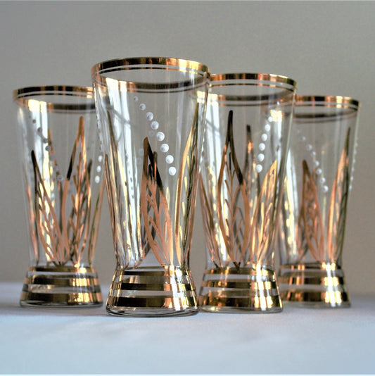Vintage Glasses, 4PC Vintage Gold Tumblers, Vintage Juice Glass, Unique Glassware, Vintage Gold and White Tumblers, Unique Vintage Gift Idea