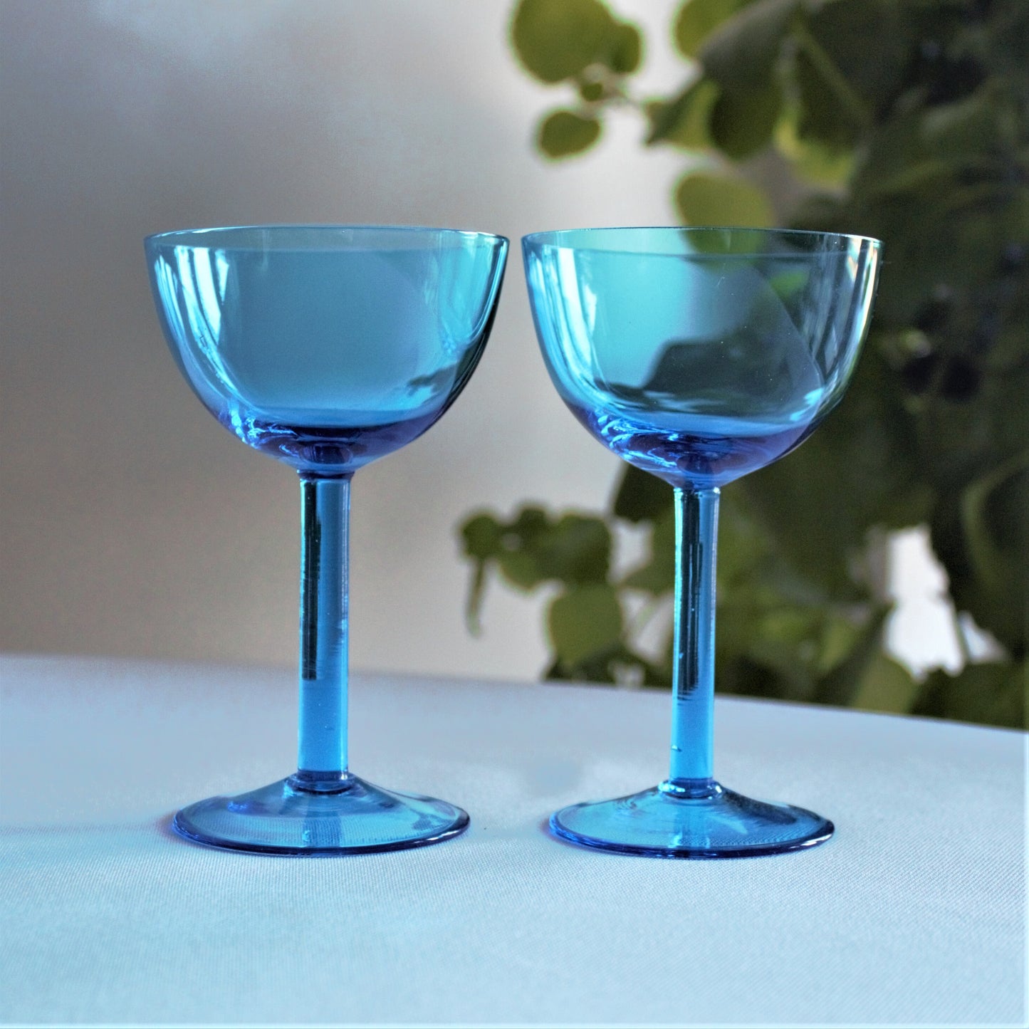 Vintage Capri Blue Coupe Glasses - Elegant Teal Stemware Set of 2