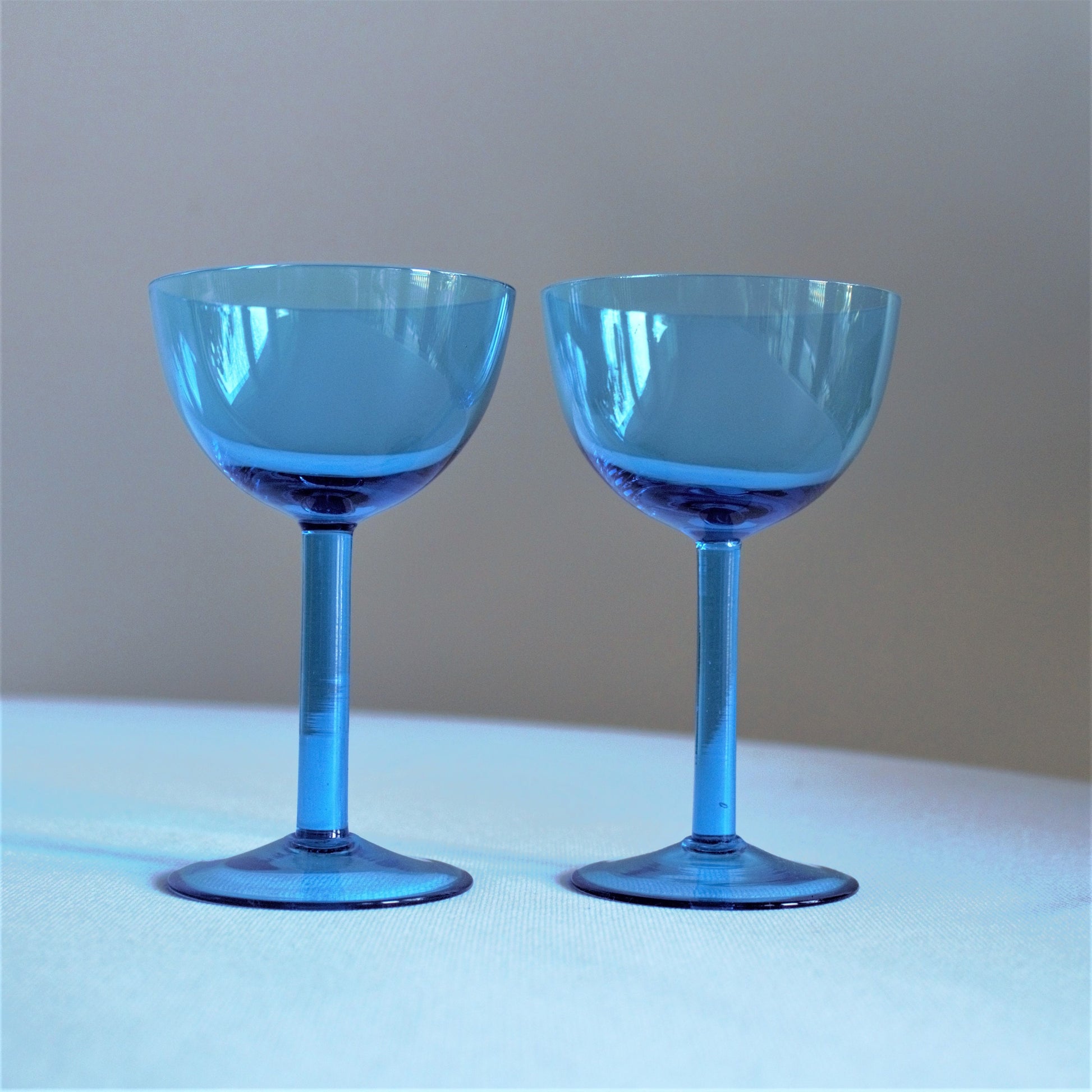 Vintage Capri Blue Coupe Glasses - Elegant Teal Stemware Set of 2