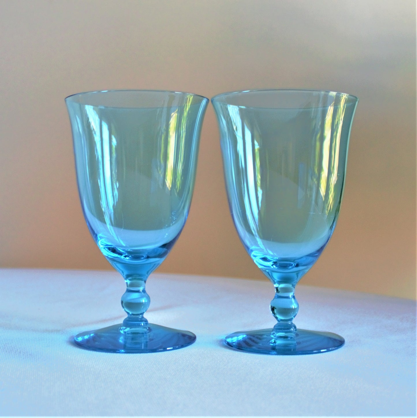 Vintage Capri Blue Water Goblets: Set of 2 Teal Stemware, cocktail glasses