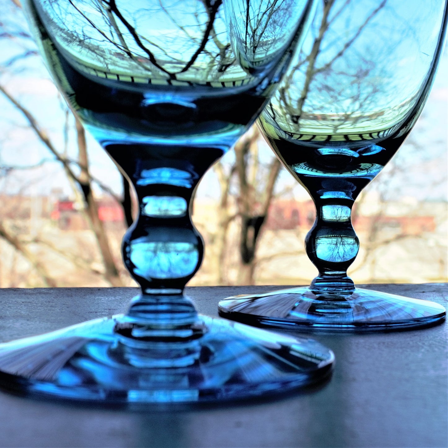 Vintage Capri Blue Water Goblets: Set of 2 Teal Stemware, cocktail glasses
