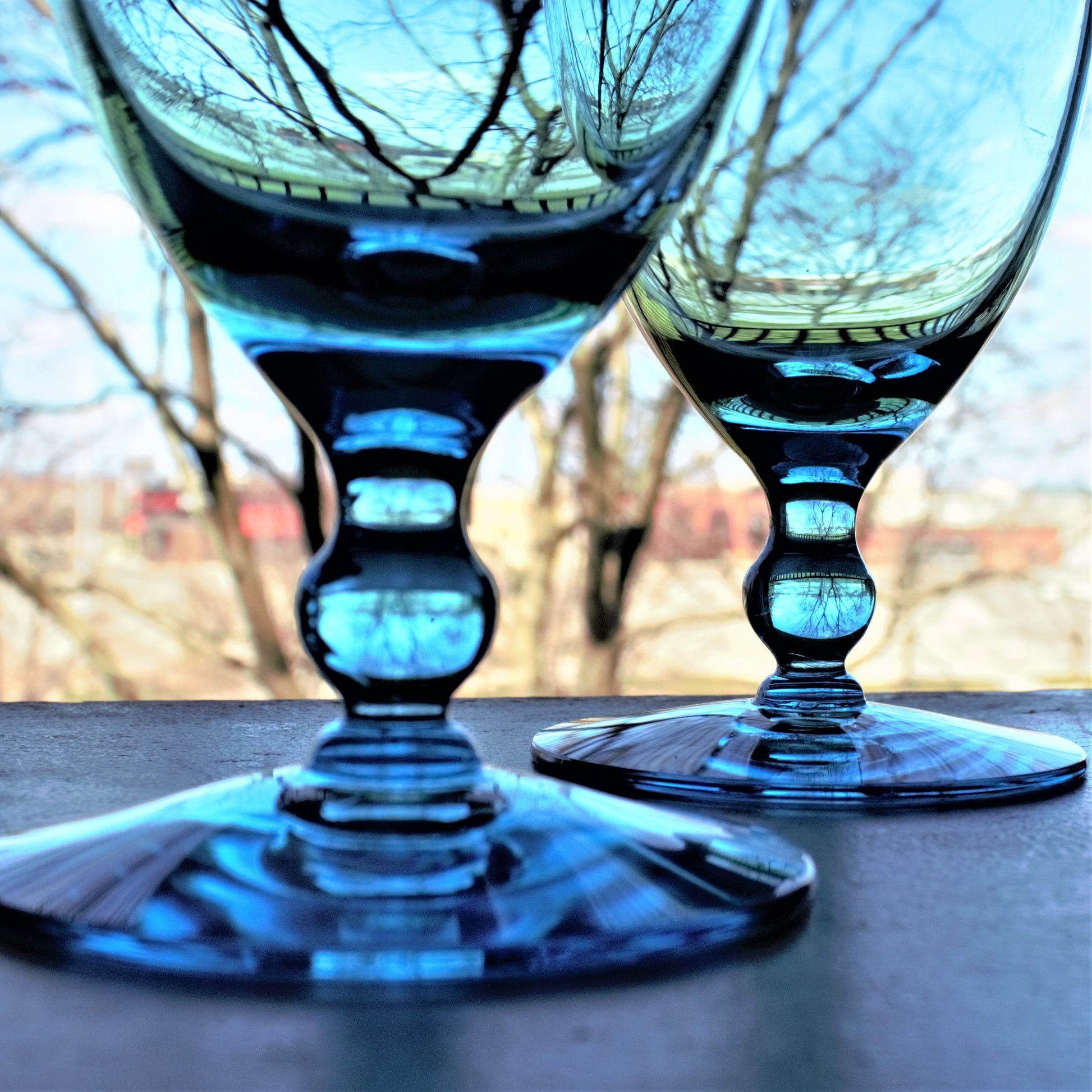 Vintage Capri Blue Water Goblets: Set of 2 Teal Stemware, cocktail glasses