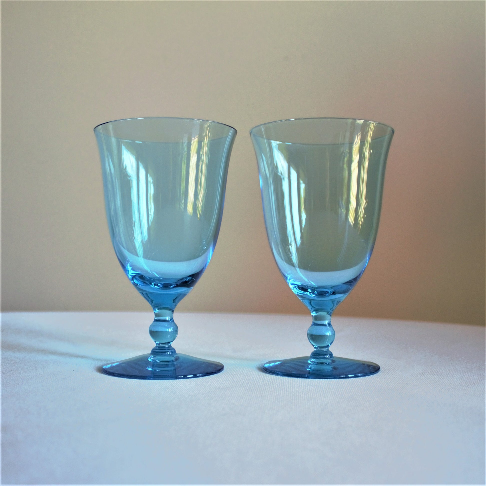 Vintage Capri Blue Water Goblets: Set of 2 Teal Stemware, cocktail glasses