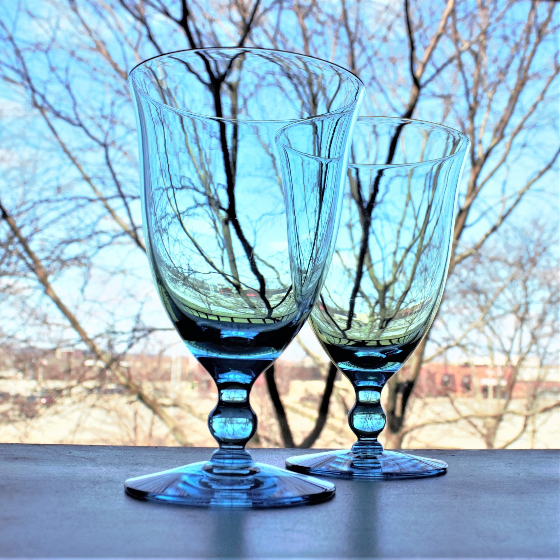 Vintage Capri Blue Water Goblets: Set of 2 Teal Stemware, cocktail glasses