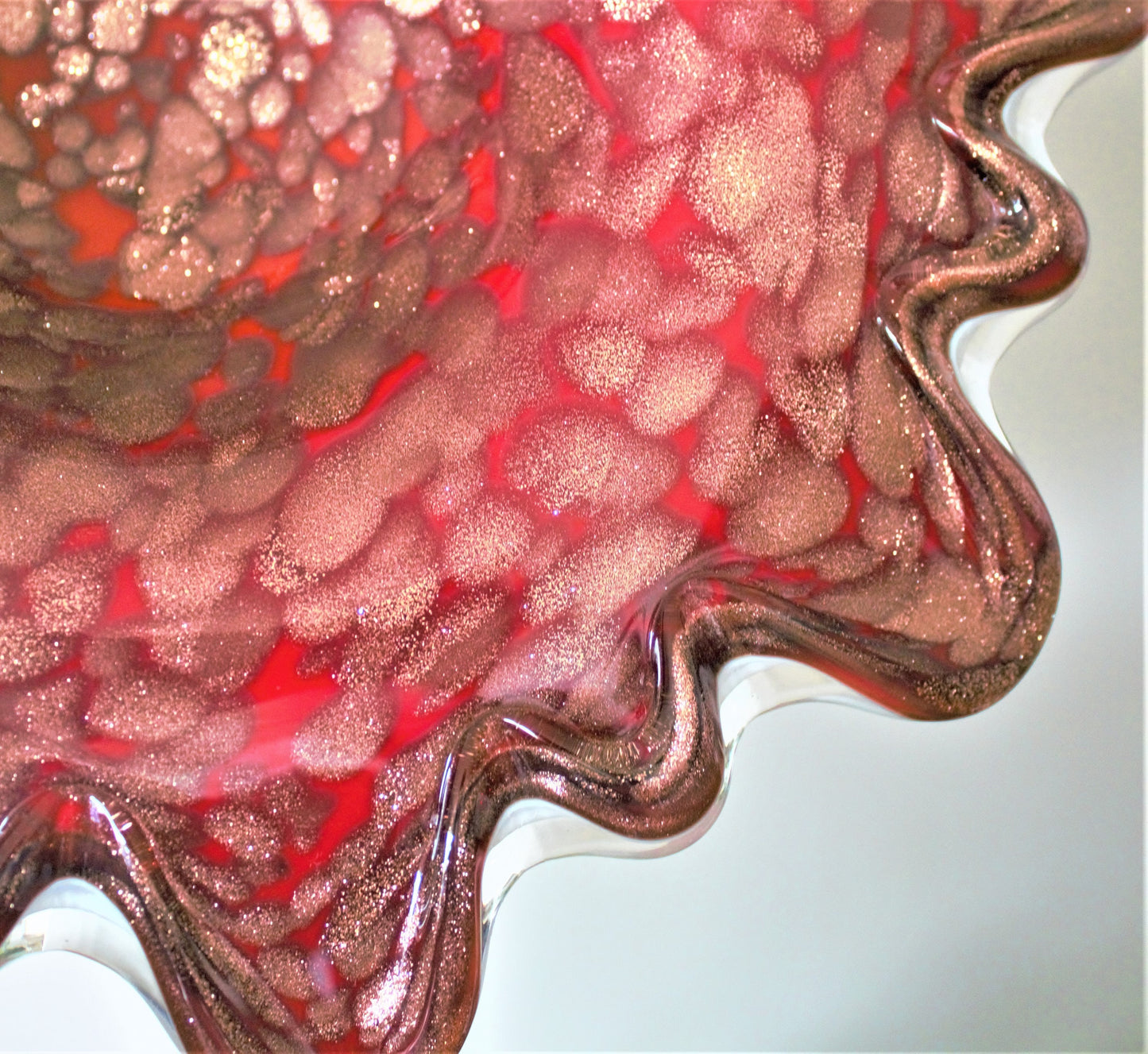 Aventurine Glass Bowl, Cased Glass Bowl, Aventurine and Red Bowl , One of a kind Aventurine Bowl, Rare Cased Glass, Italian Aventurine Glass