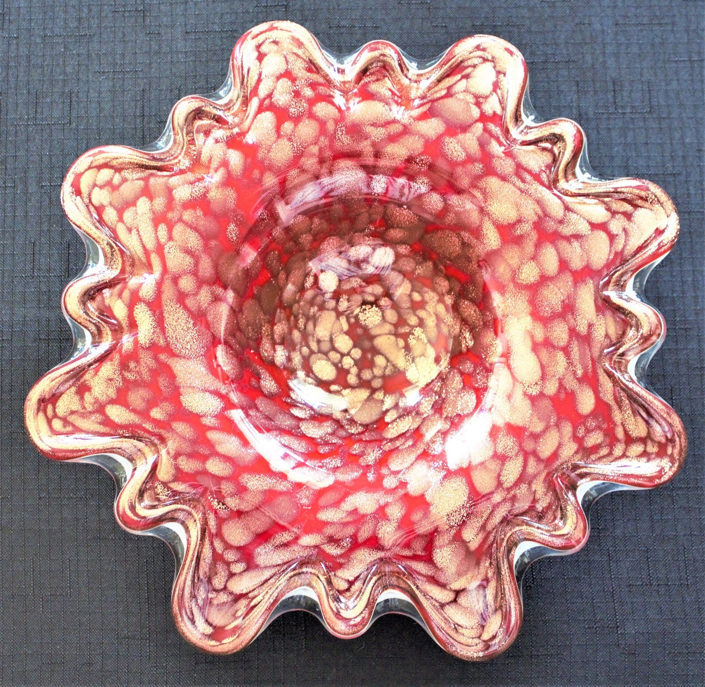 Aventurine Glass Bowl, Cased Glass Bowl, Aventurine and Red Bowl , One of a kind Aventurine Bowl, Rare Cased Glass, Italian Aventurine Glass