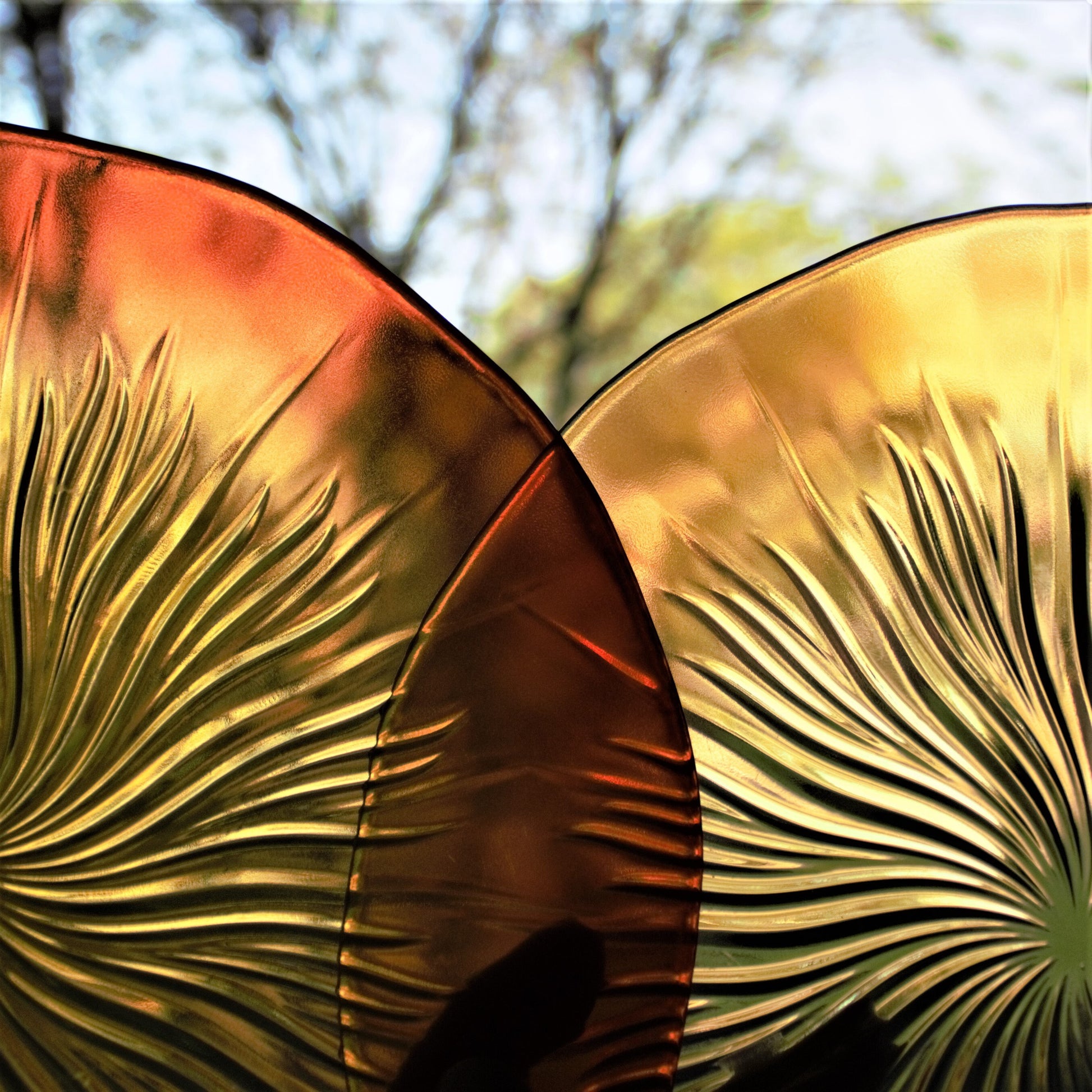 Orange Sunburst Glass Plate Set, Swirl Design, 8.5" (Set of 4)