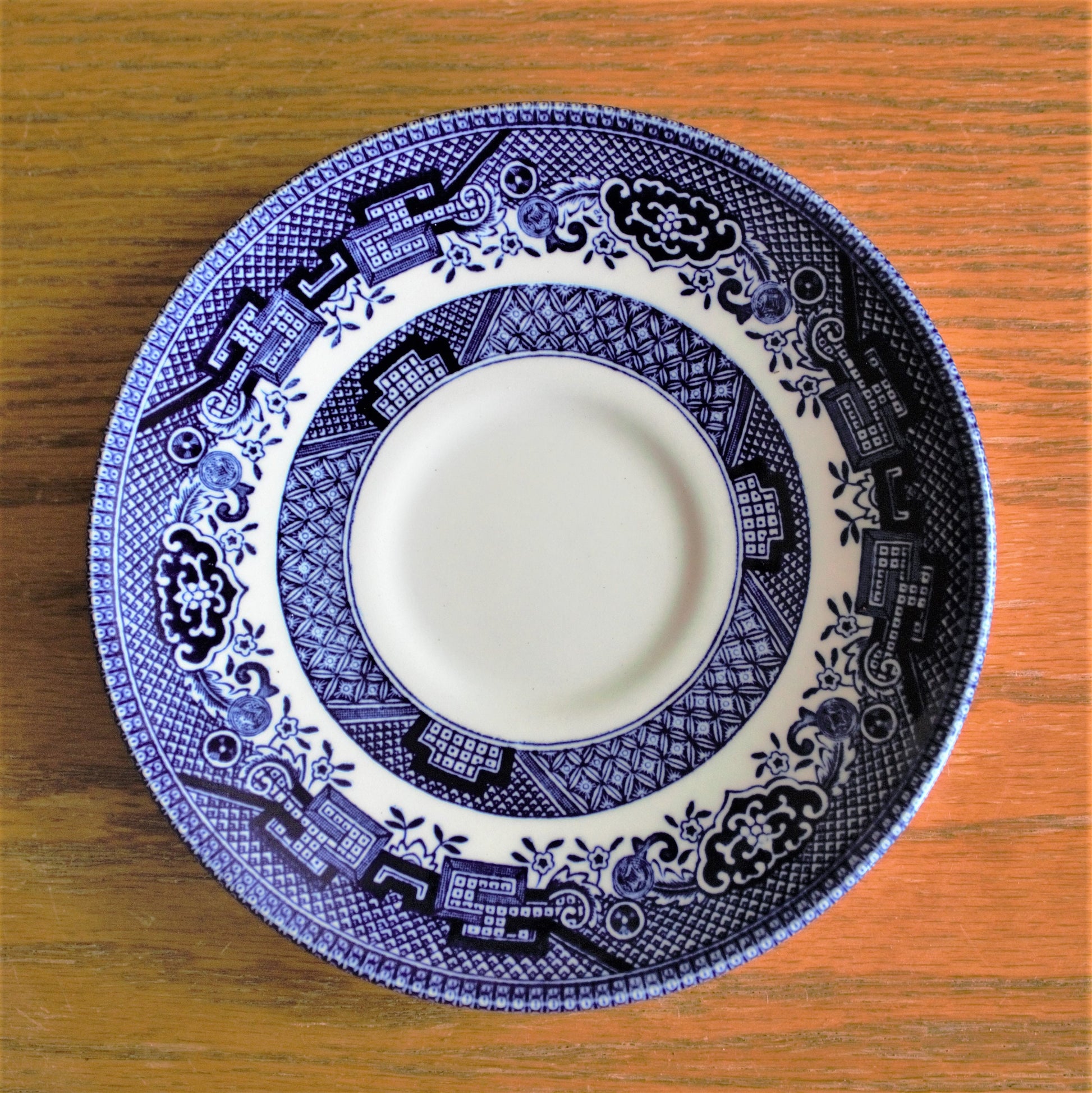 Vintage Blue Willow Teacup Set: 8pc English Transferware, Turtle Dove Design