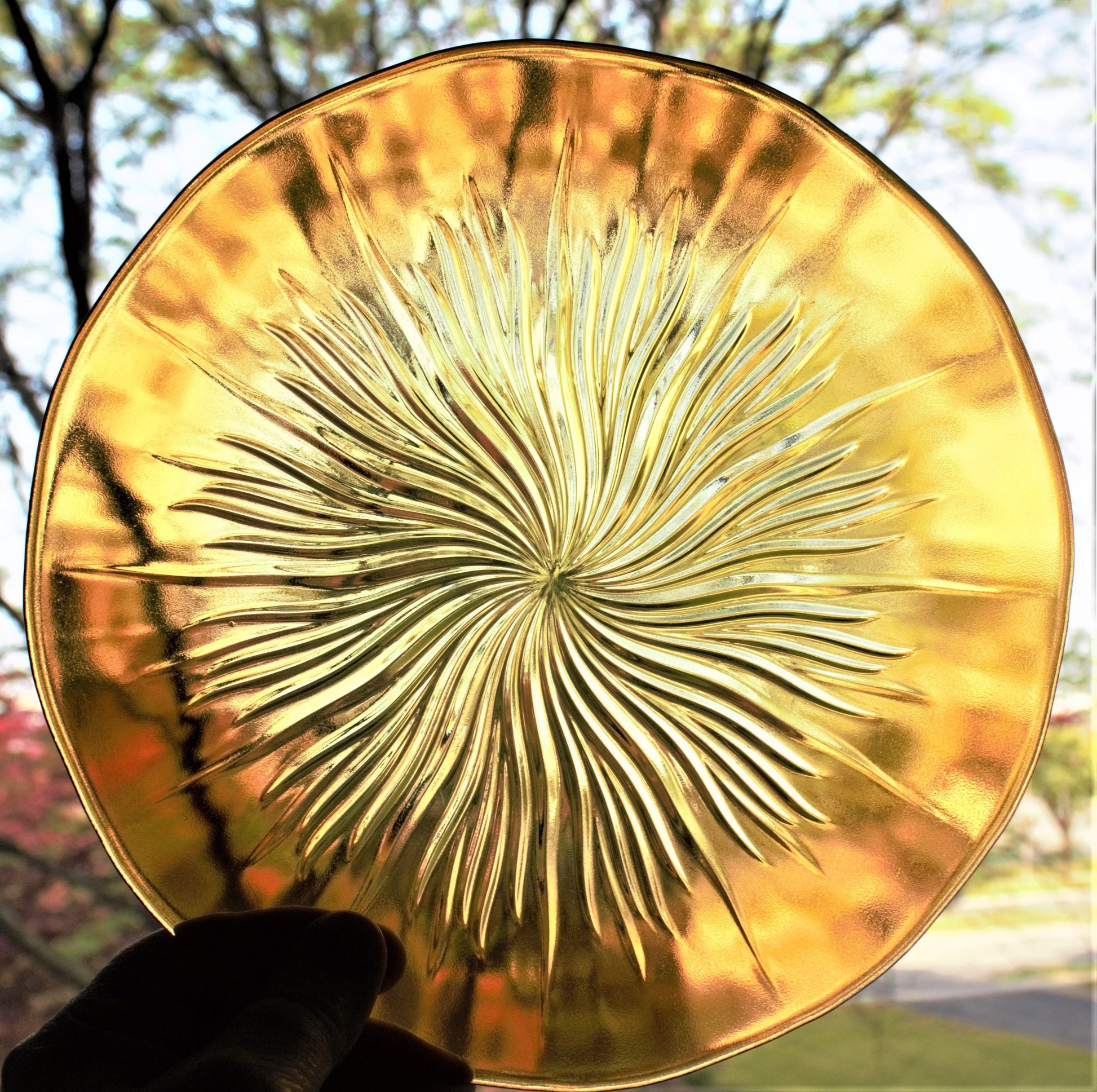 Orange Sunburst Glass Plate Set, Swirl Design, 8.5" (Set of 4)