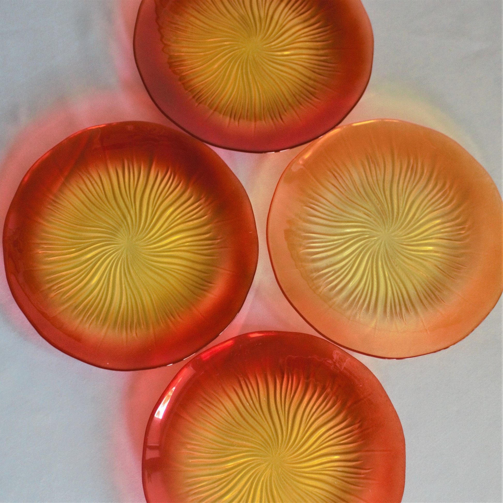 Orange Sunburst Glass Plate Set, Swirl Design, 8.5" (Set of 4)