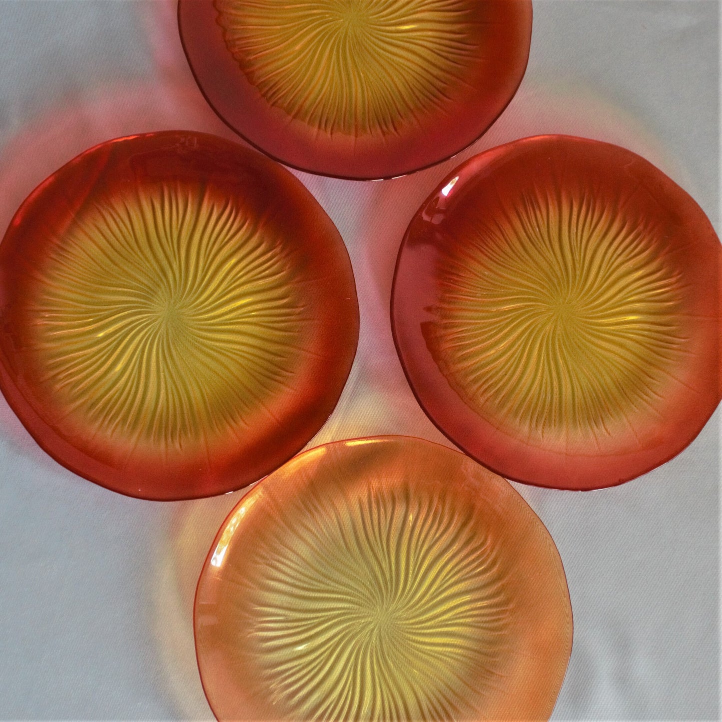Orange Sunburst Glass Plate Set, Swirl Design, 8.5" (Set of 4)