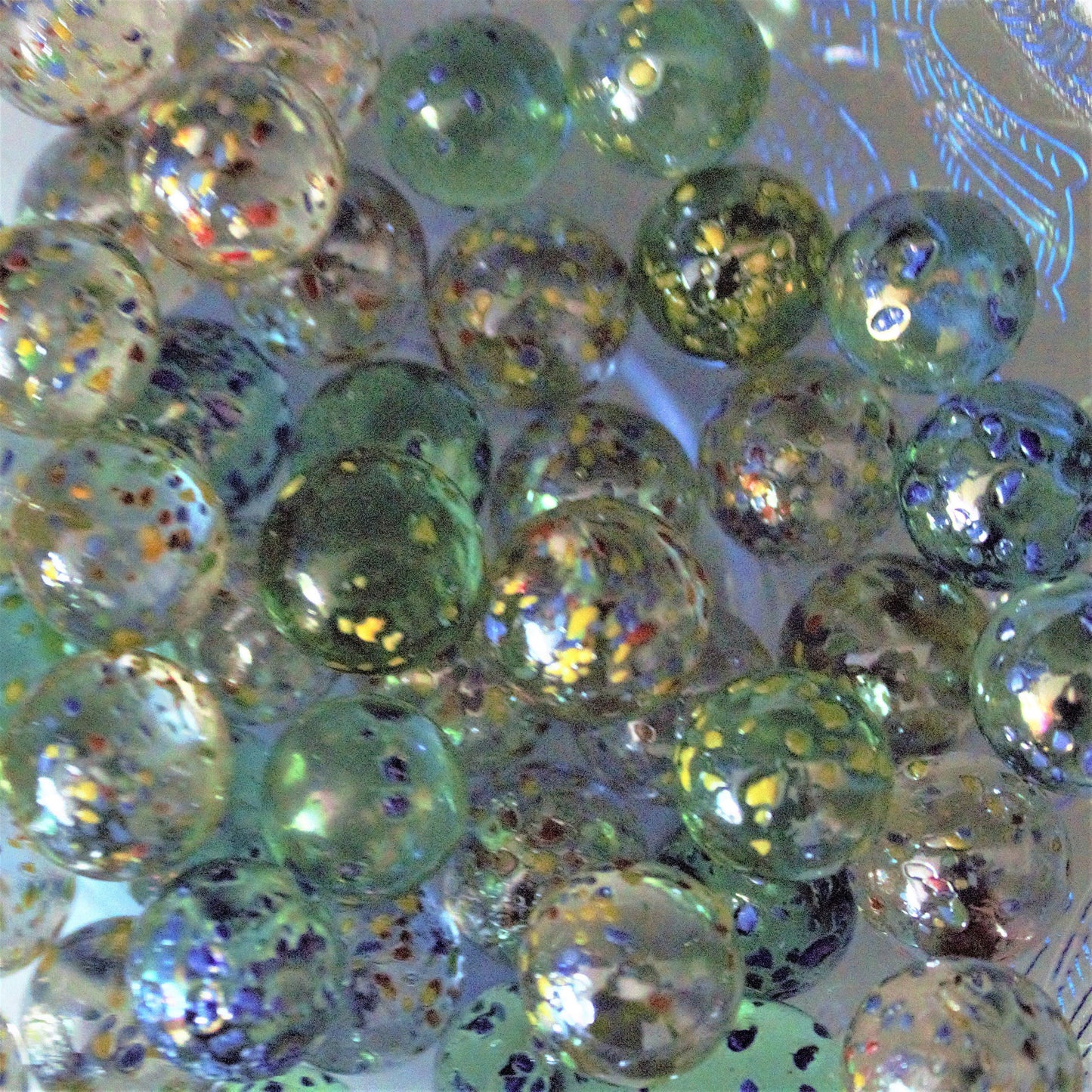 Clear Glitterbomb Marbles, Speckled Stardust Confetti, Set of 34
