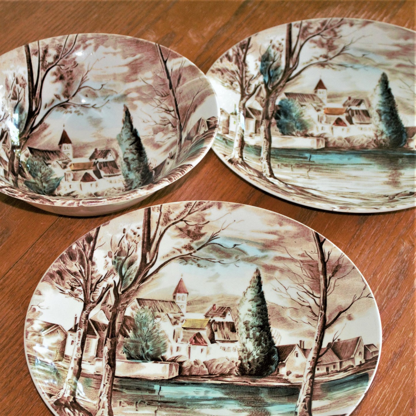 Vintage Johnson Brothers Dream Town Plate & Bowl Set: English Transferware