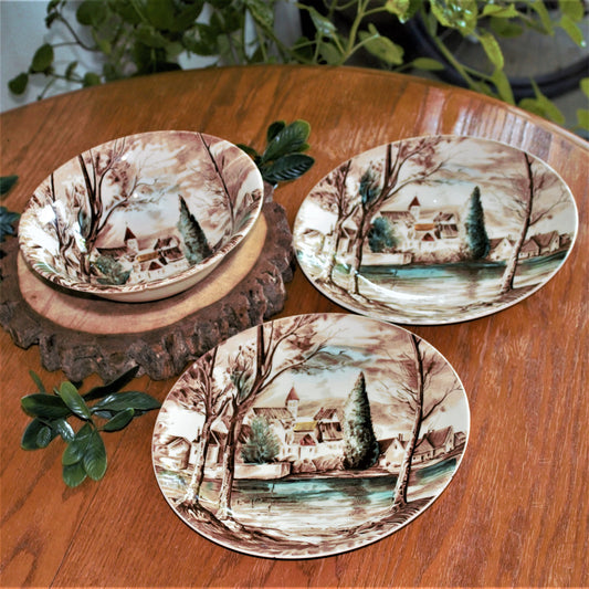 Vintage Johnson Brothers Dream Town Plate & Bowl Set: English Transferware