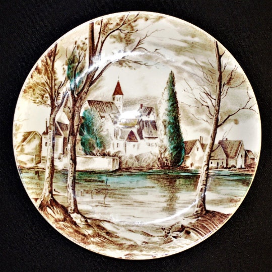 Vintage Johnson Brothers Dream Town Plate & Bowl Set: English Transferware