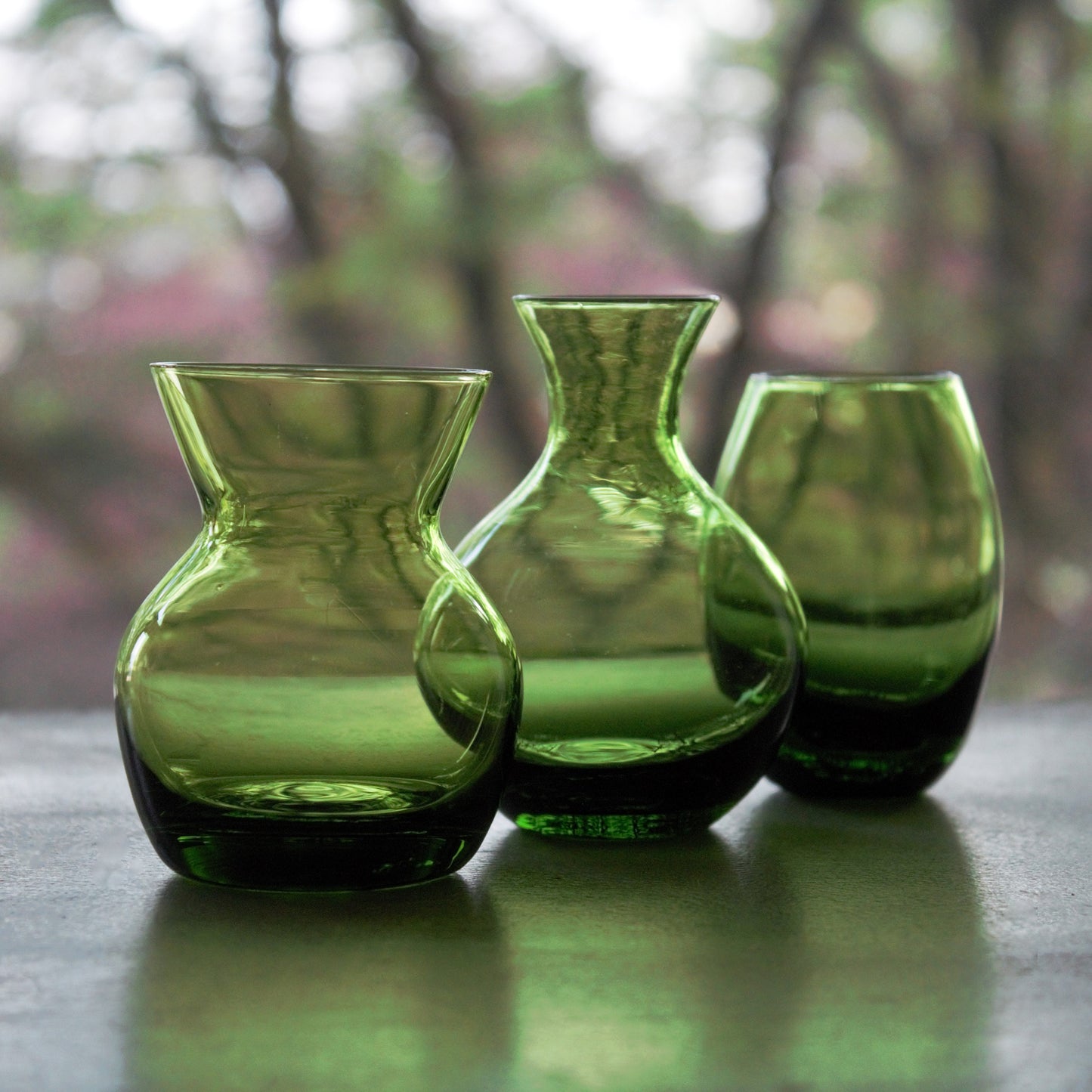 Vintage Chartreuse Green Glass Bud Vase Set - Emerald Table Decor