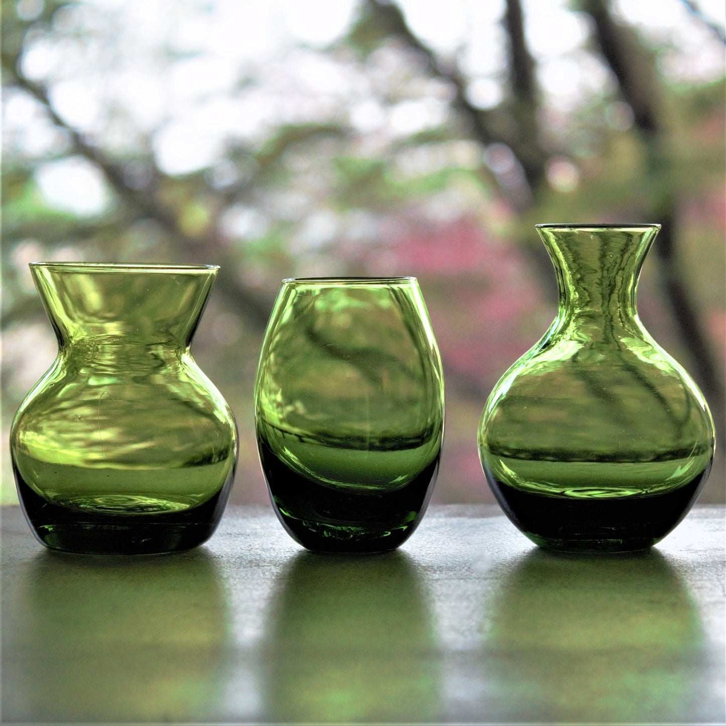 Vintage Chartreuse Green Glass Bud Vase Set - Emerald Table Decor