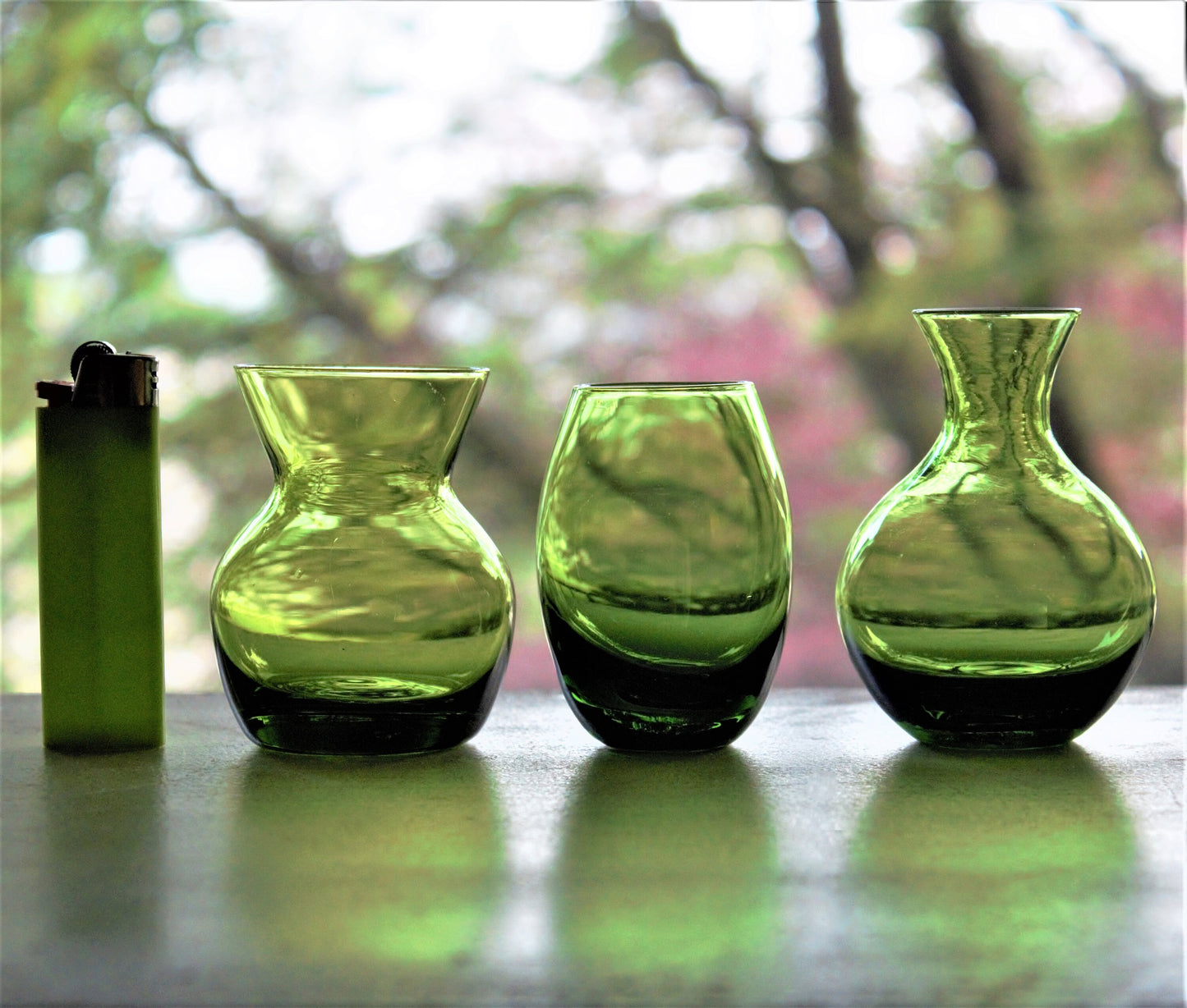 Vintage Chartreuse Green Glass Bud Vase Set - Emerald Table Decor