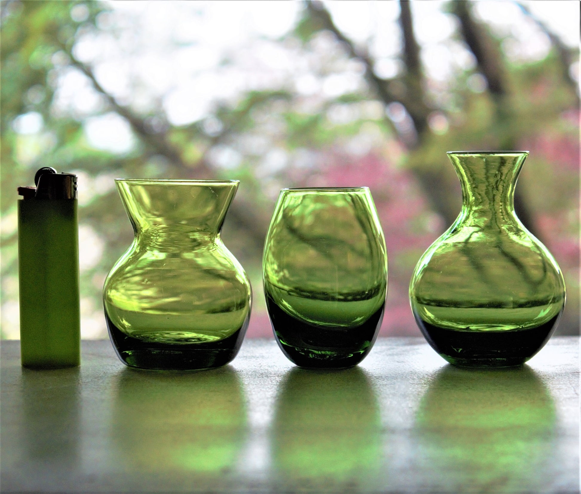 Vintage Chartreuse Green Glass Bud Vase Set - Emerald Table Decor
