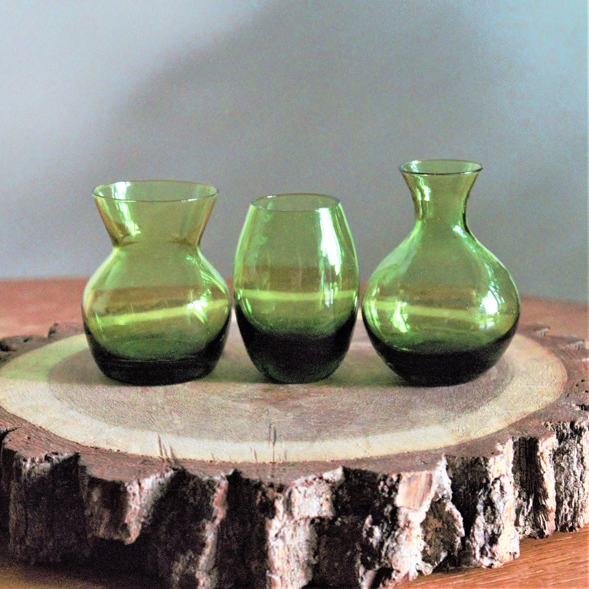 Vintage Chartreuse Green Glass Bud Vase Set - Emerald Table Decor