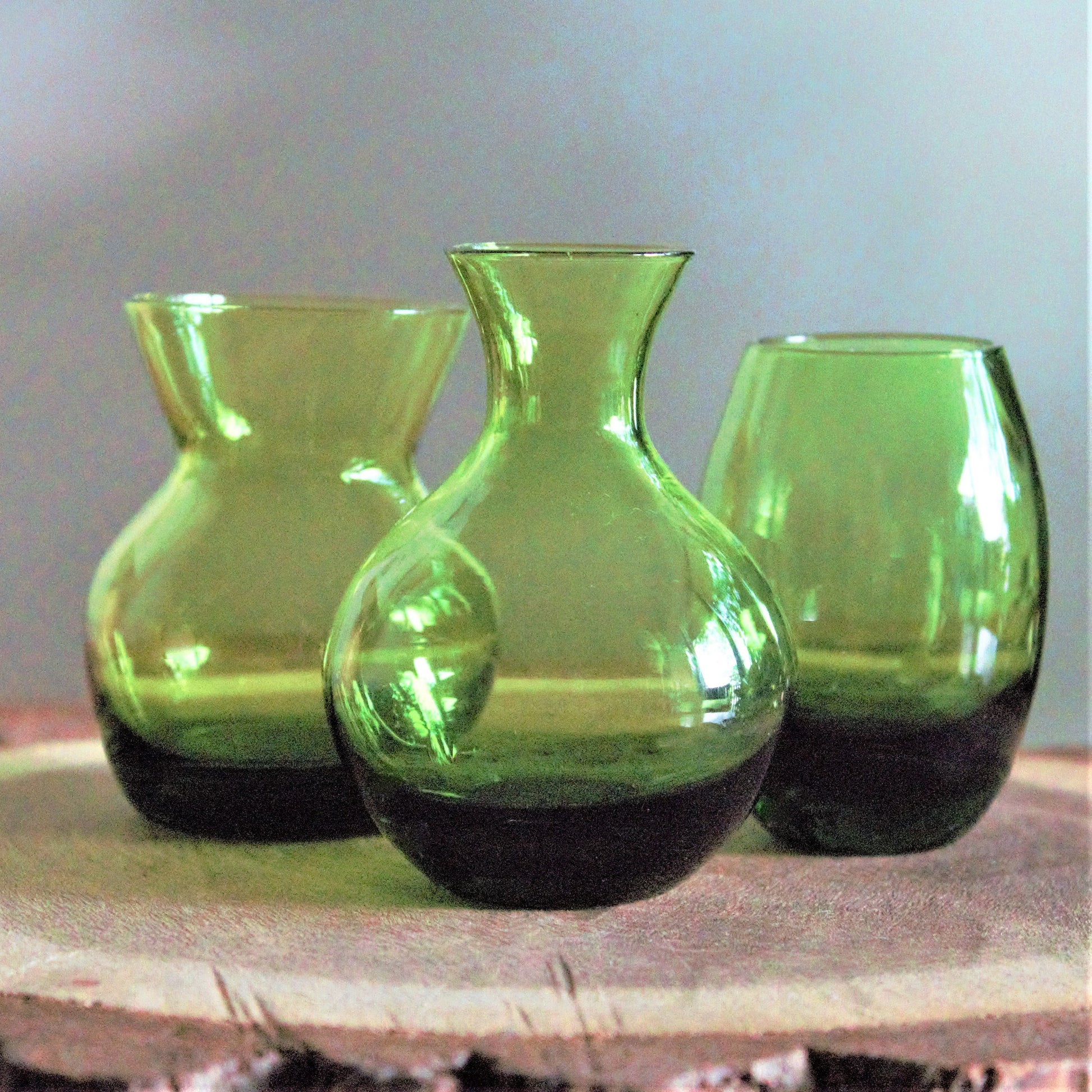 Vintage Chartreuse Green Glass Bud Vase Set - Emerald Table Decor