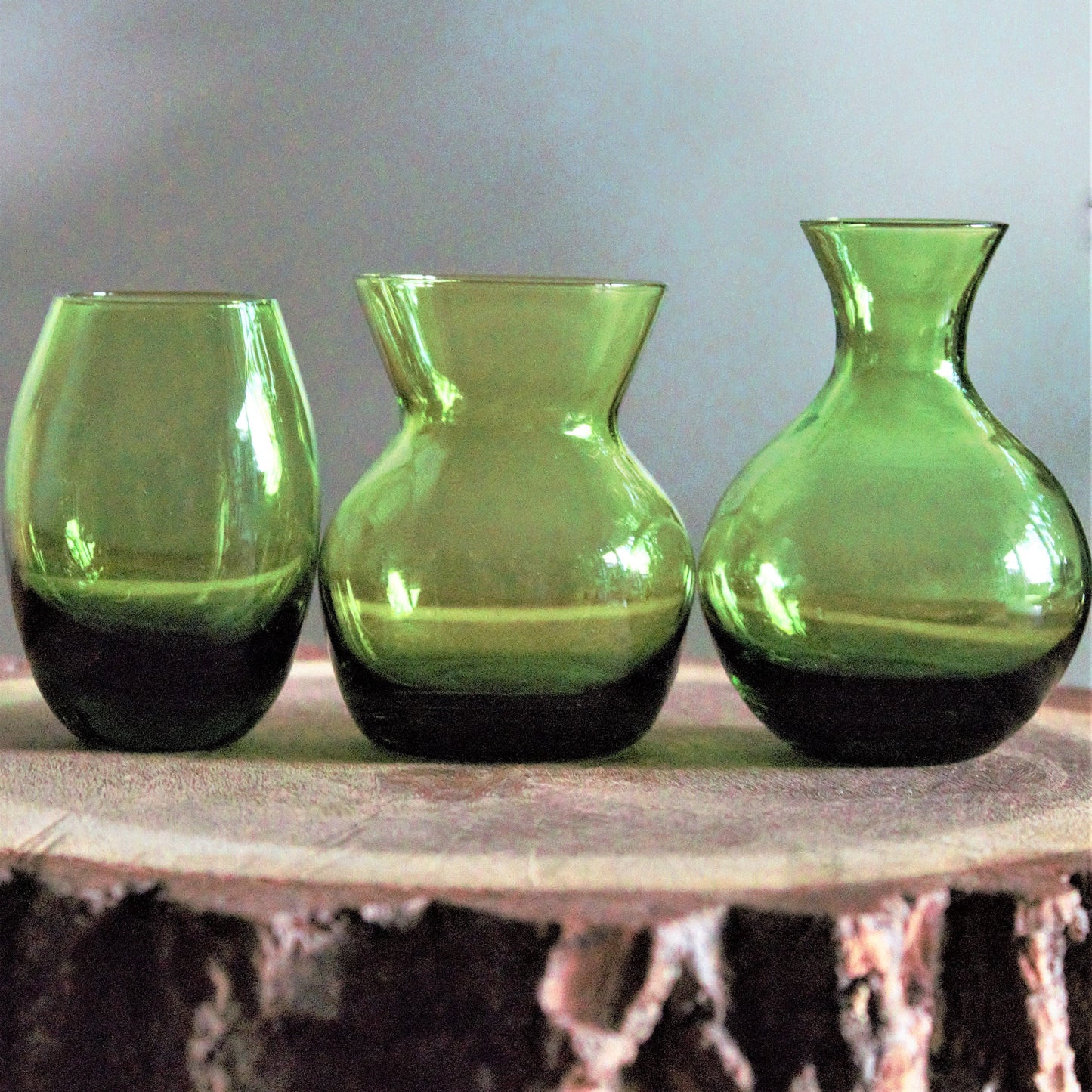 Vintage Chartreuse Green Glass Bud Vase Set - Emerald Table Decor