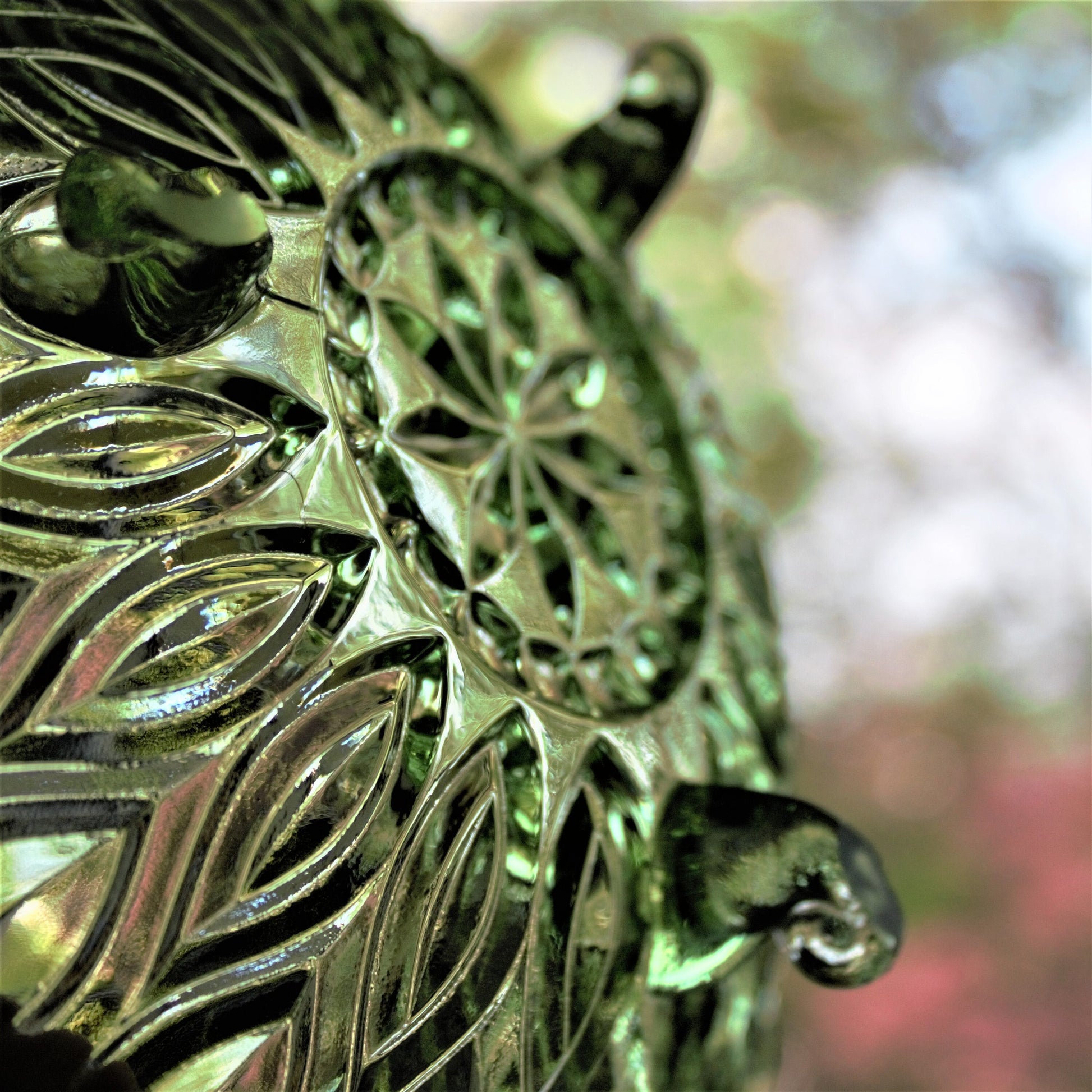 Vintage Green Pressed Glass Bowl & Plate Set: Footed Trinket Dish, 2-piece set