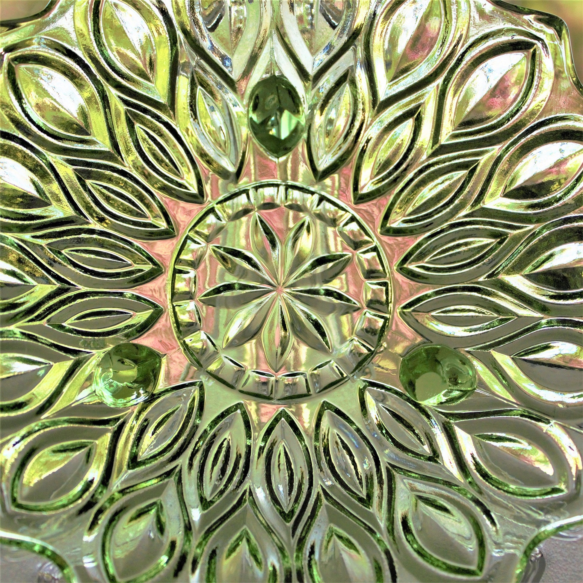 Vintage Green Pressed Glass Bowl & Plate Set: Footed Trinket Dish, 2-piece set