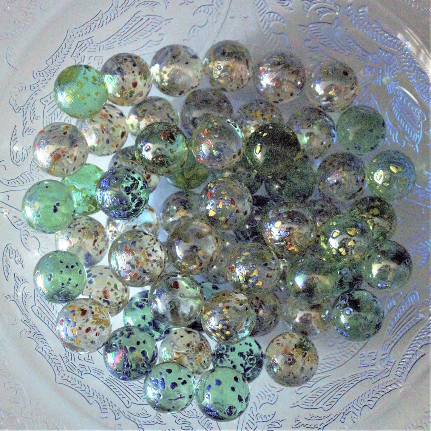 Clear Glitterbomb Marbles, Speckled Stardust Confetti, Set of 34