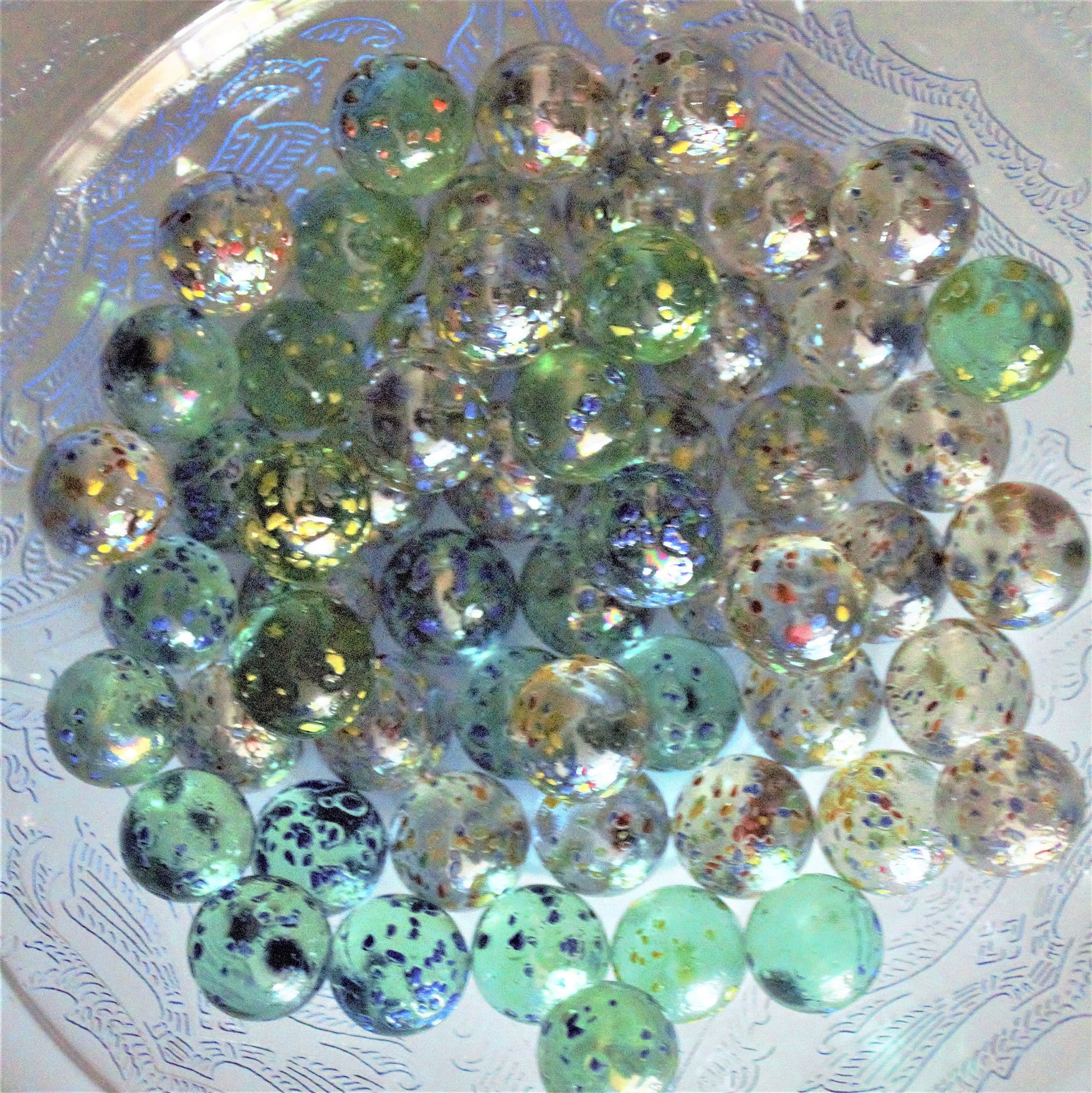 Clear Glitterbomb Marbles, Speckled Stardust Confetti, Set of 34