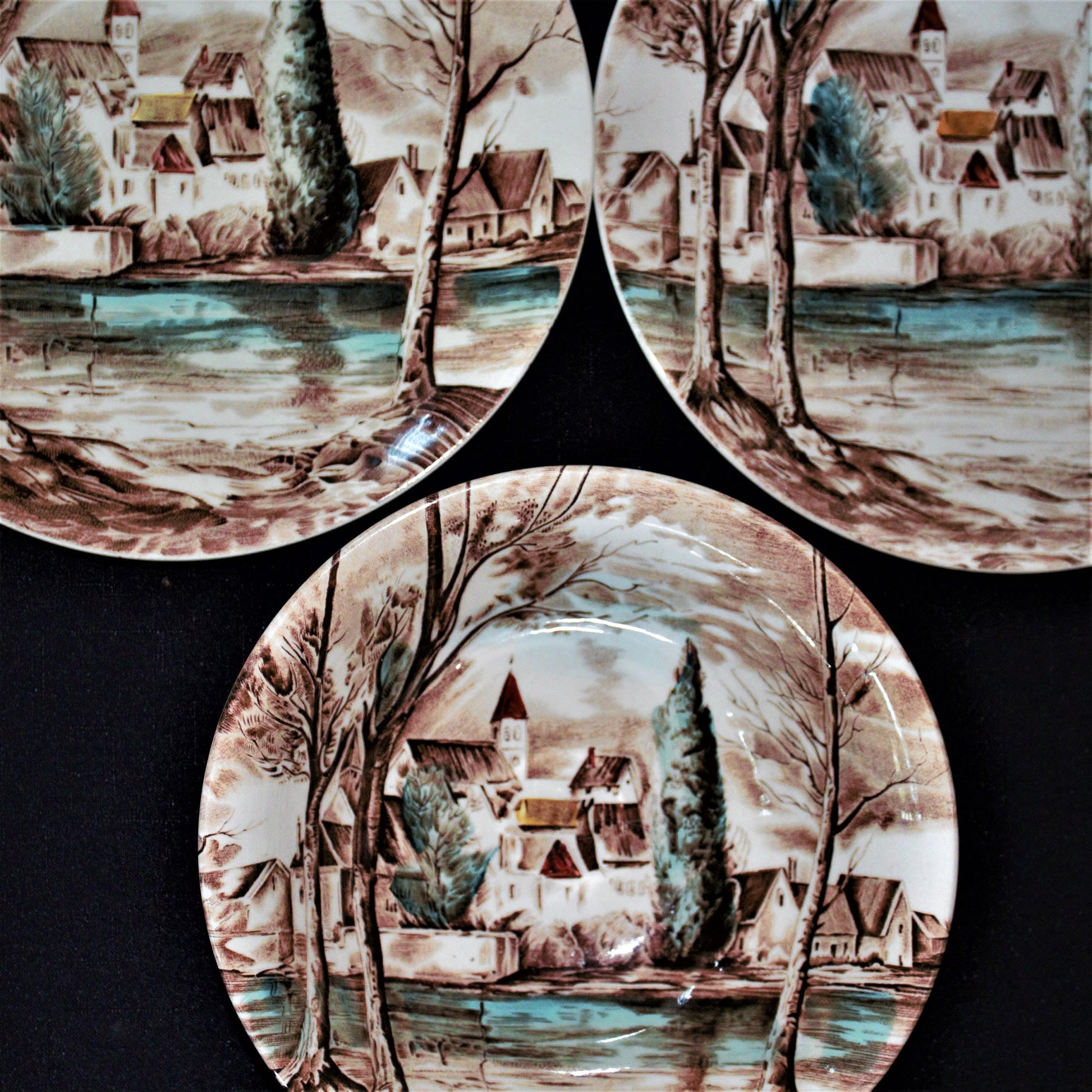 Vintage Johnson Brothers Dream Town Plate & Bowl Set: English Transferware