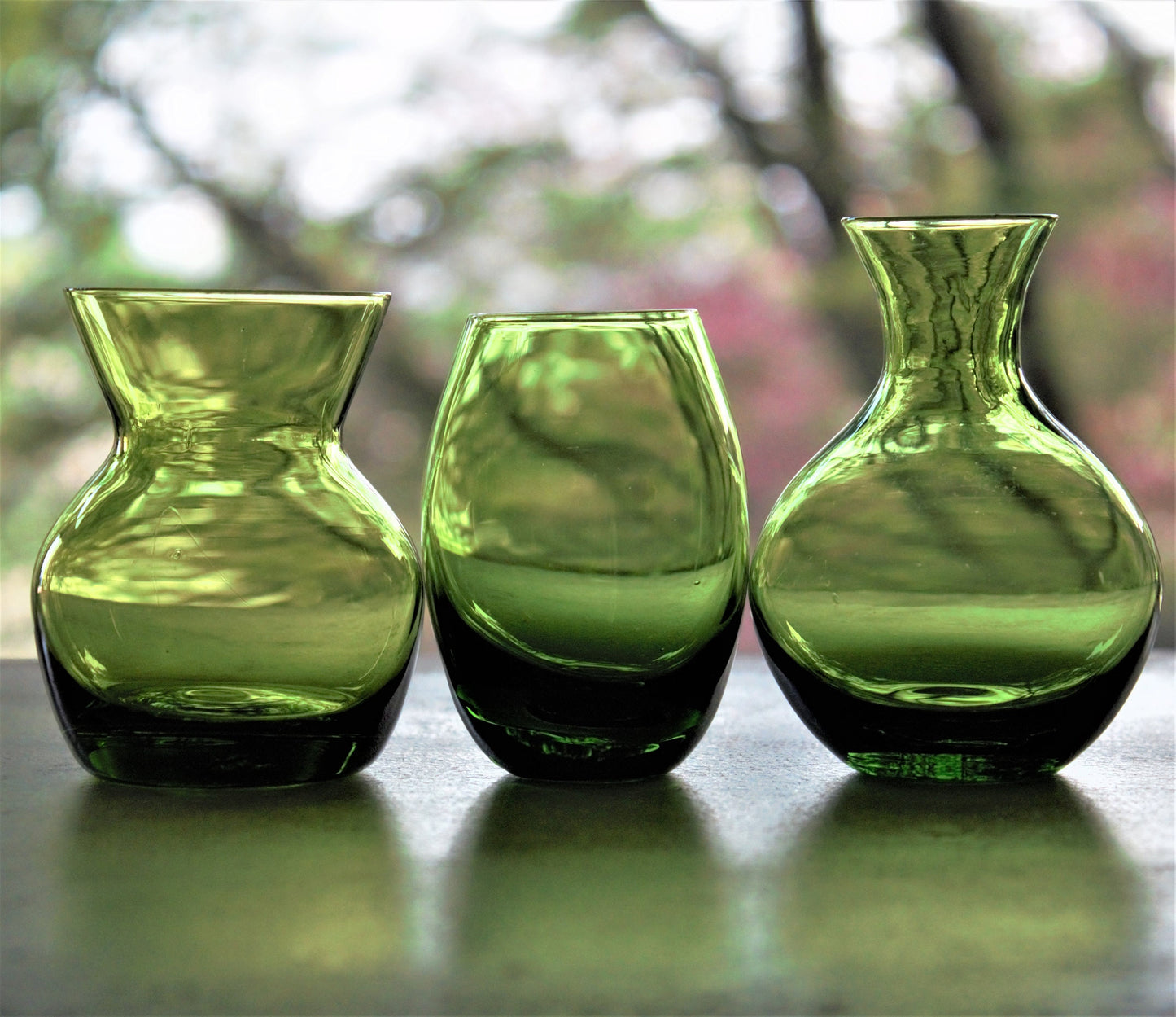 Vintage Chartreuse Green Glass Bud Vase Set - Emerald Table Decor