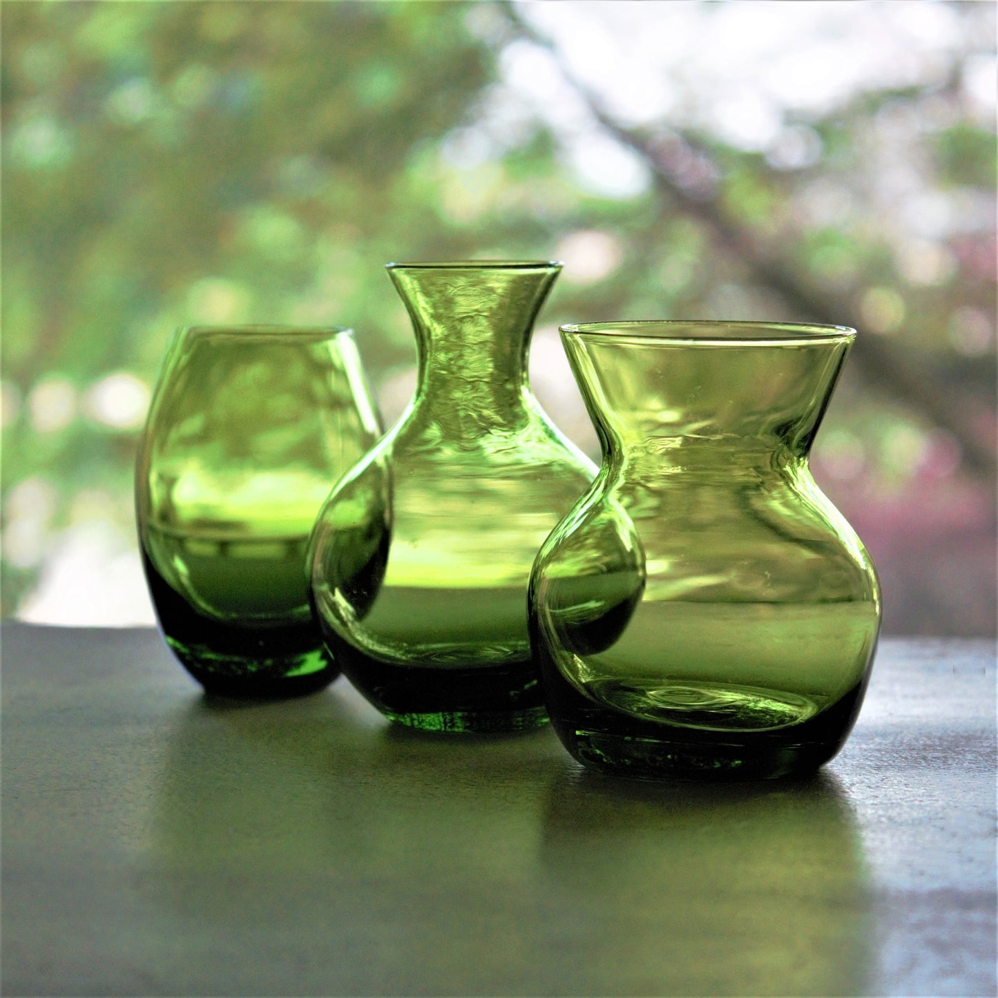 Vintage Chartreuse Green Glass Bud Vase Set - Emerald Table Decor