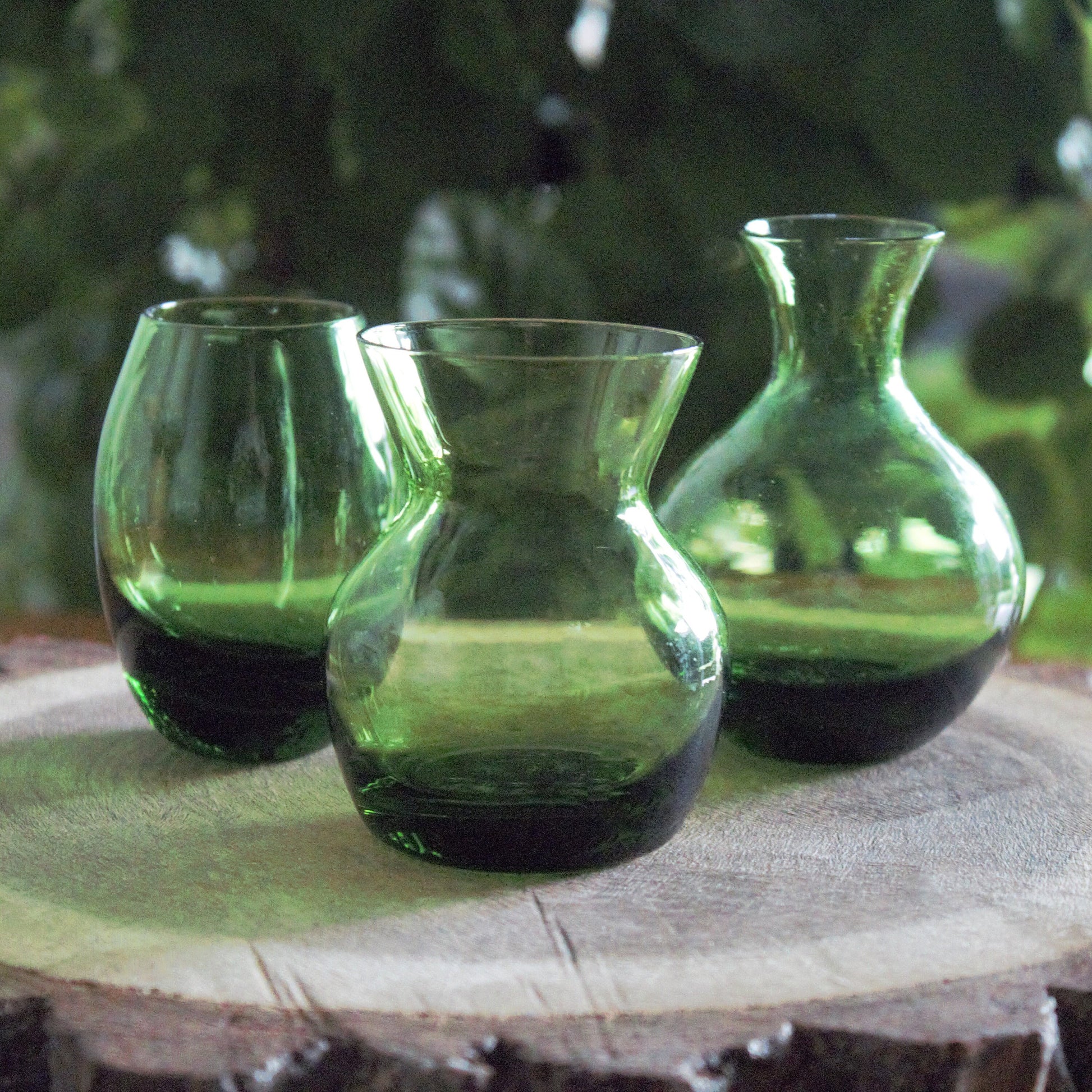 Vintage Chartreuse Green Glass Bud Vase Set - Emerald Table Decor