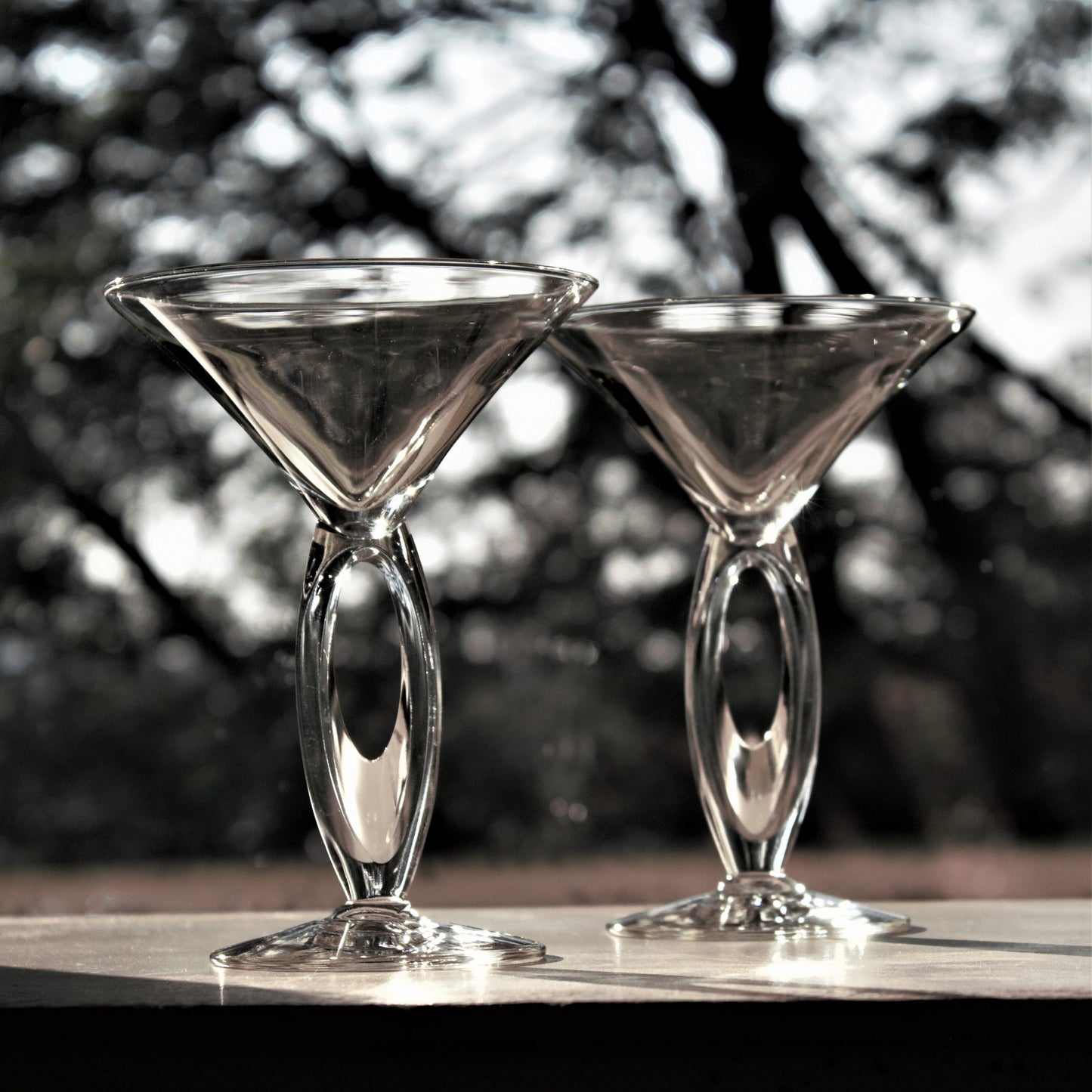 Clear Martini Glasses with Cut Out Stem: Unique Cocktail Set of 3, rare stemware