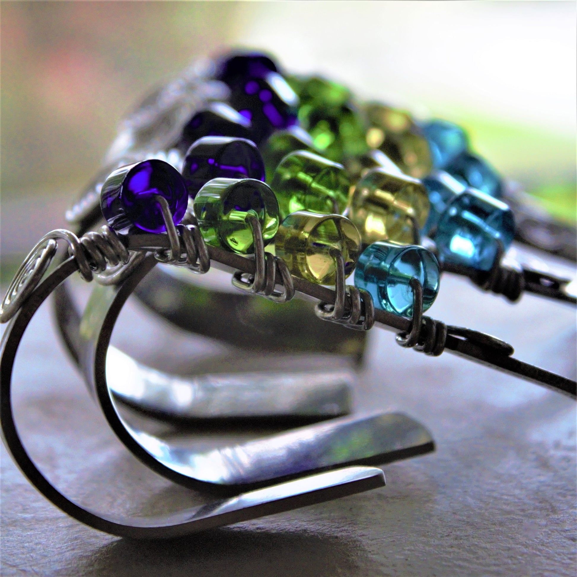 Beaded Appetizer Spoons: Lucite & Stainless Steel, Bent Hors d'oeuvres Spoons, Set of 6