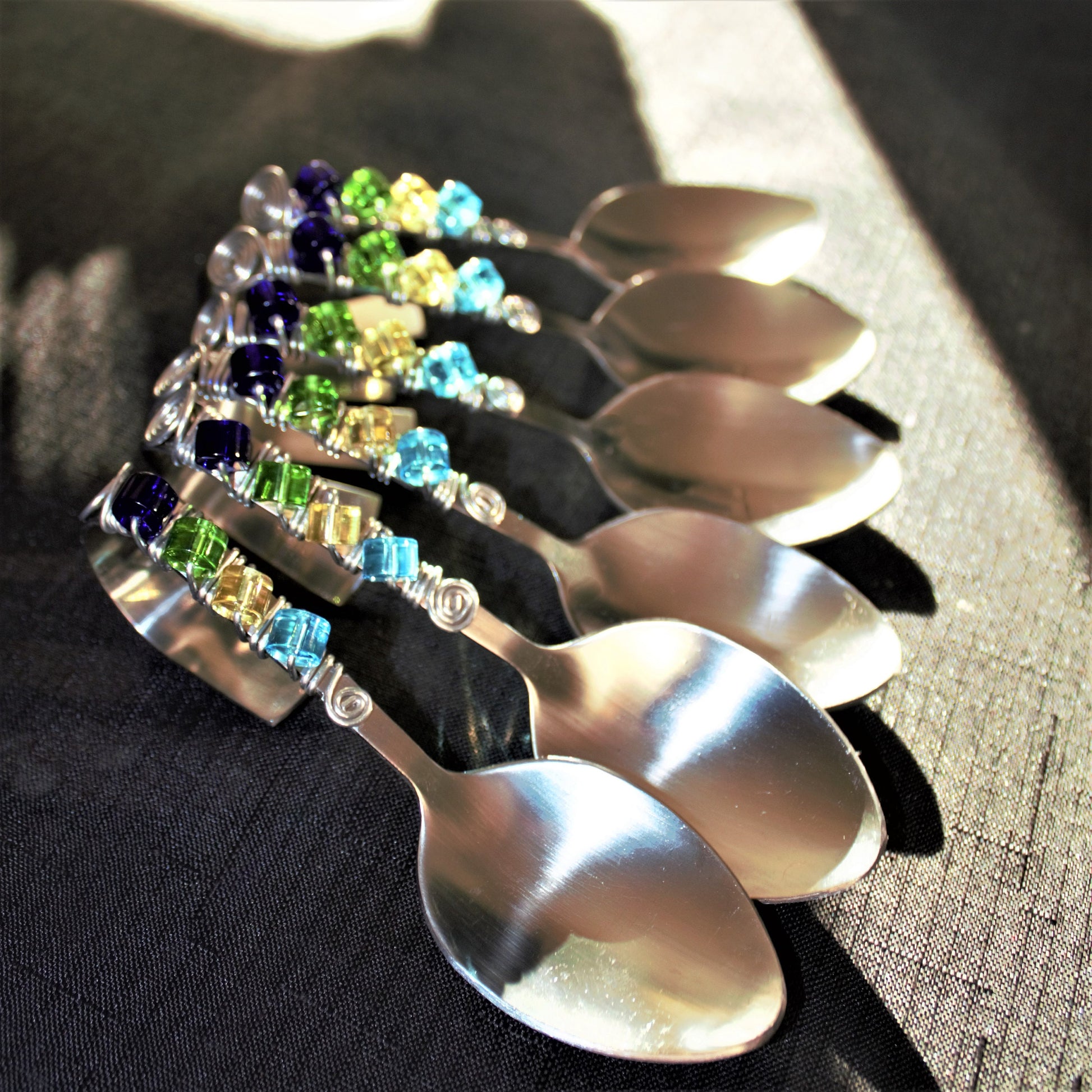 Beaded Appetizer Spoons: Lucite & Stainless Steel, Bent Hors d'oeuvres Spoons, Set of 6