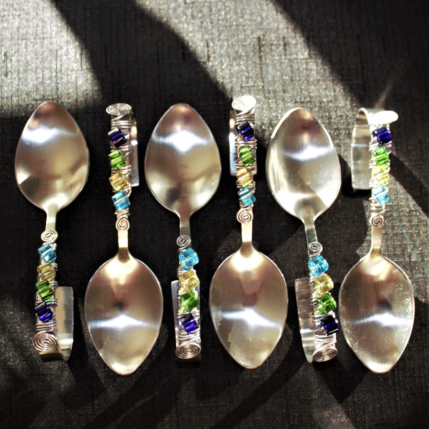 Beaded Appetizer Spoons: Lucite & Stainless Steel, Bent Hors d'oeuvres Spoons, Set of 6