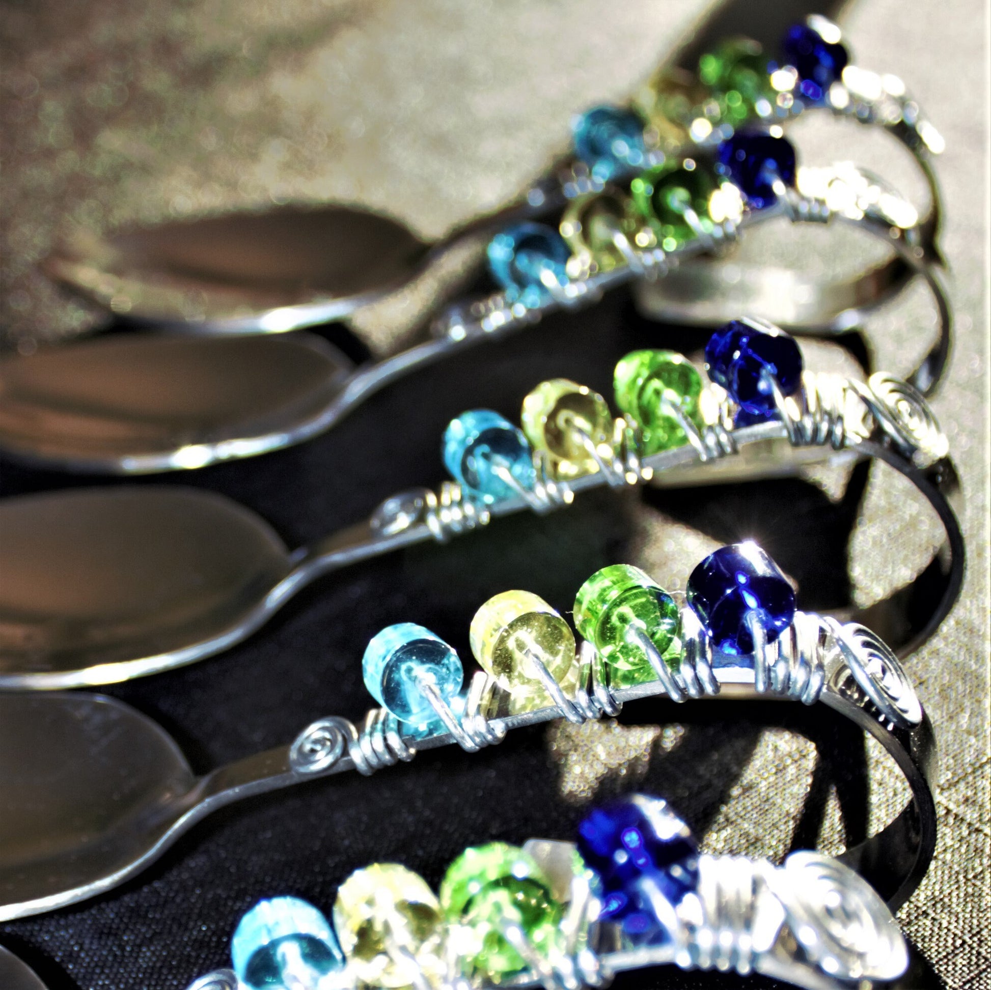 Beaded Appetizer Spoons: Lucite & Stainless Steel, Bent Hors d'oeuvres Spoons, Set of 6