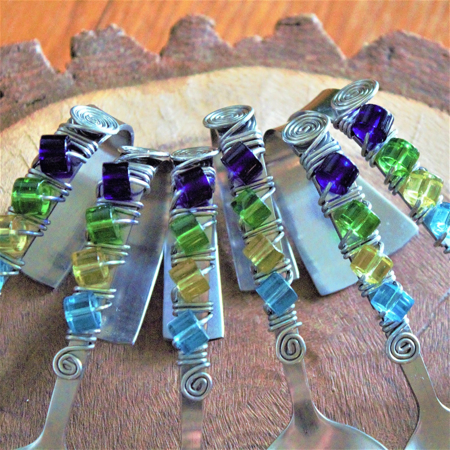 Beaded Appetizer Spoons: Lucite & Stainless Steel, Bent Hors d'oeuvres Spoons, Set of 6