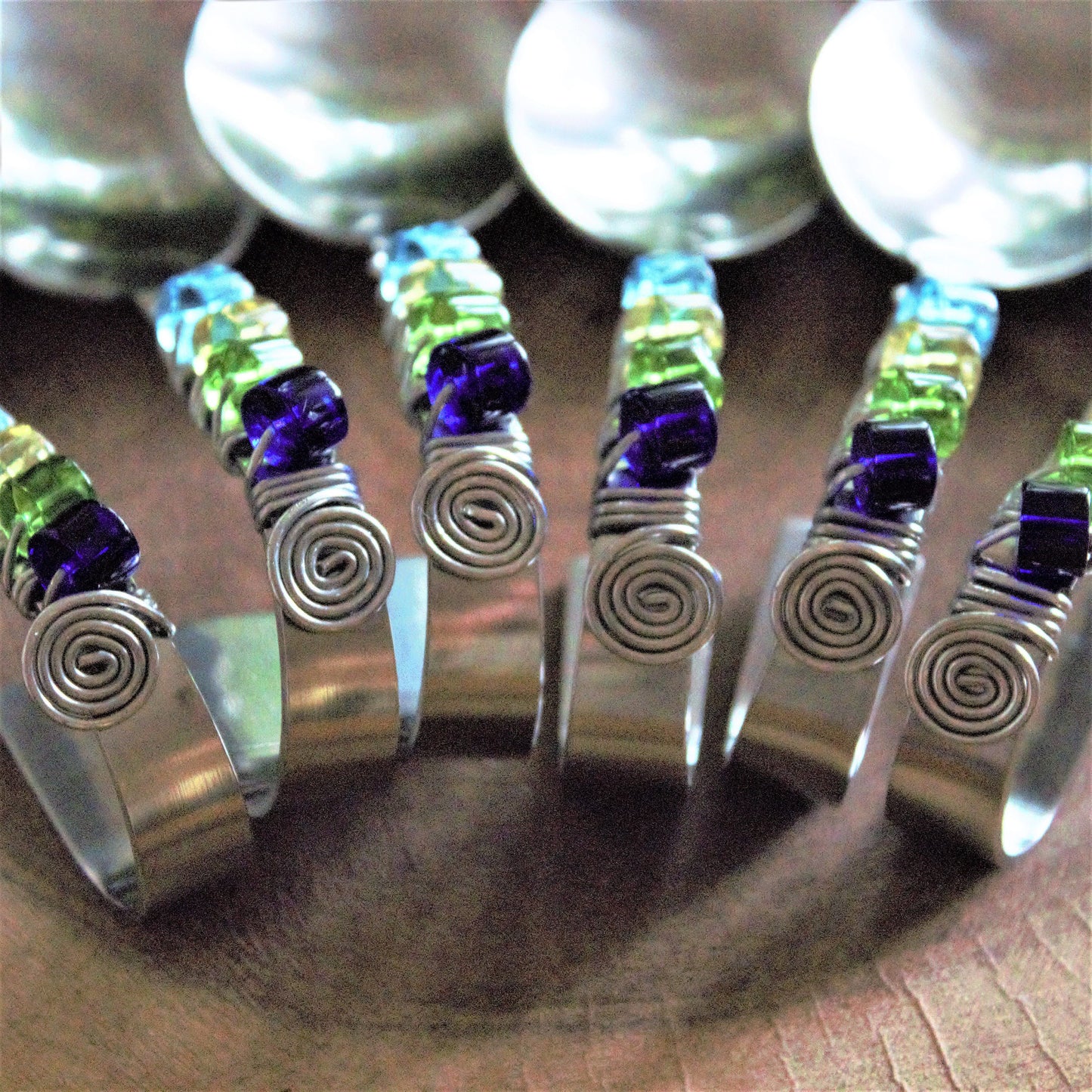 Beaded Appetizer Spoons: Lucite & Stainless Steel, Bent Hors d'oeuvres Spoons, Set of 6