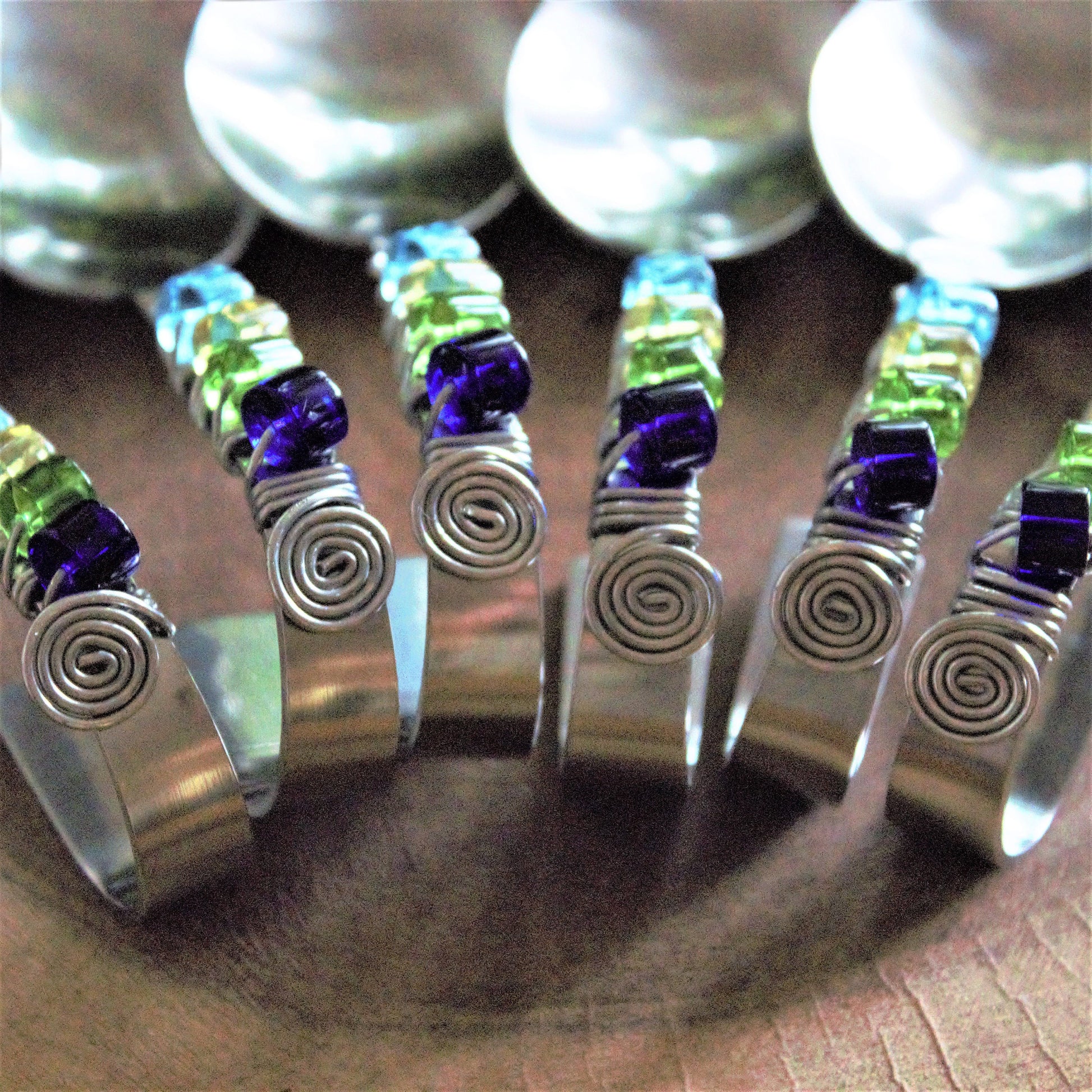 Beaded Appetizer Spoons: Lucite & Stainless Steel, Bent Hors d'oeuvres Spoons, Set of 6