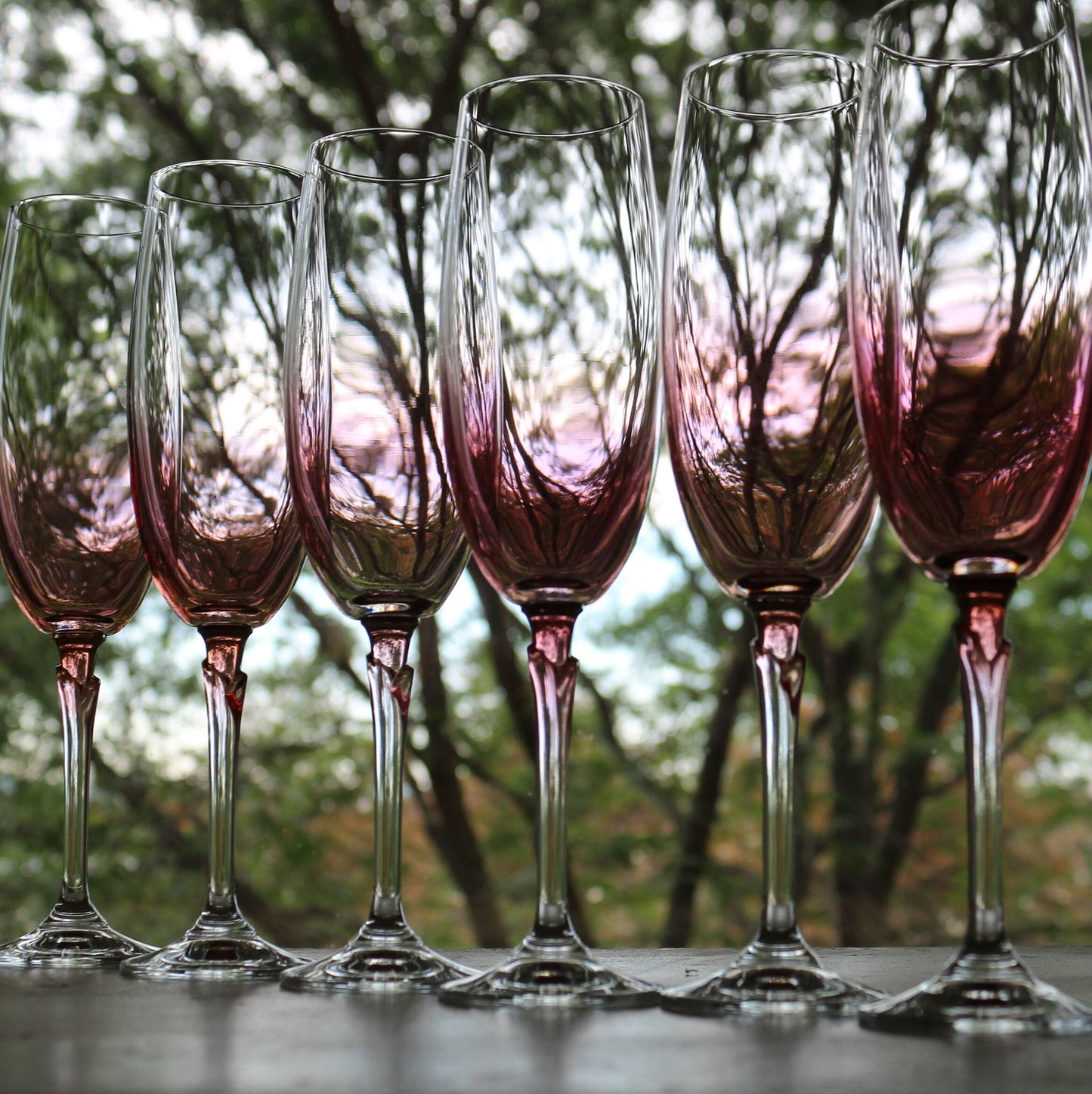 Vintage Iridescent Pink Champagne Flutes - Elegant Toasting Glasses, Set of 6