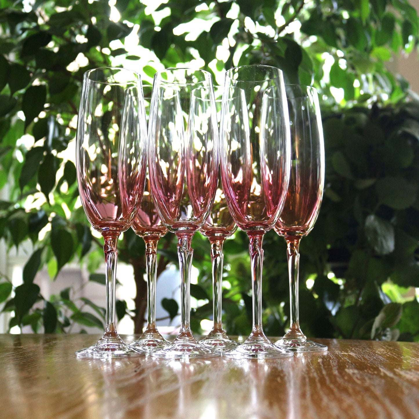Vintage Iridescent Pink Champagne Flutes - Elegant Toasting Glasses, Set of 6