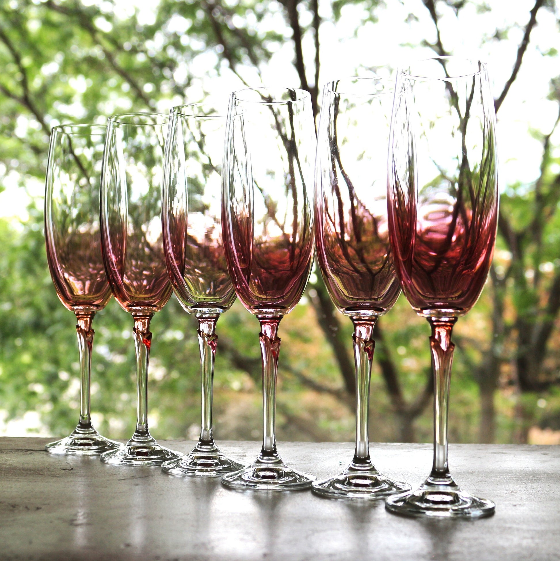 Vintage Iridescent Pink Champagne Flutes - Elegant Toasting Glasses, Set of 6