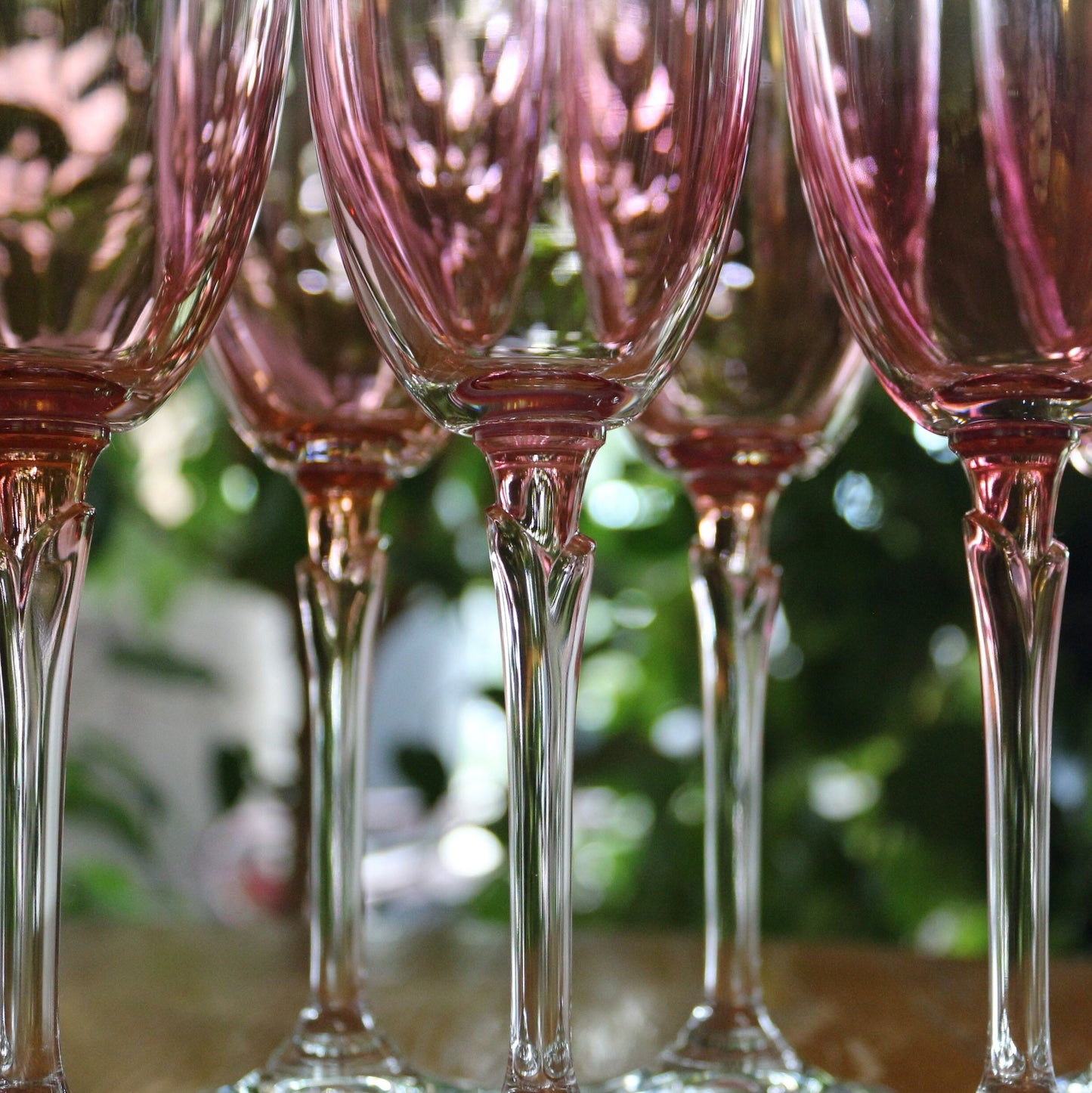 Vintage Iridescent Pink Champagne Flutes - Elegant Toasting Glasses, Set of 6