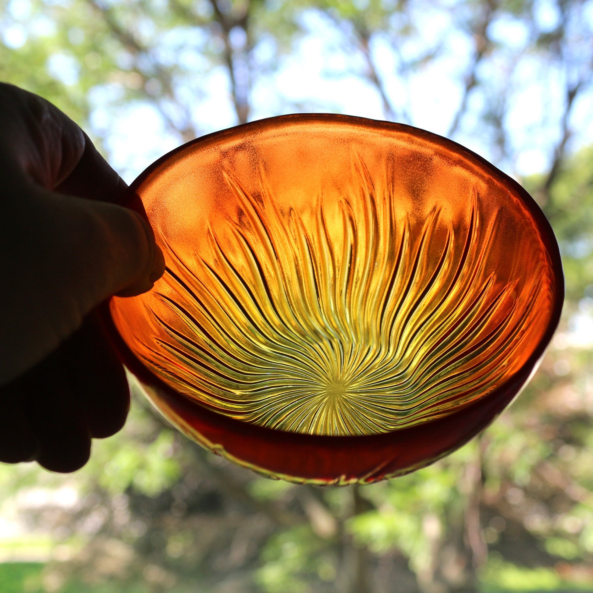 Orange Sunburst Glass Plate Set, Swirl Design, 8.5" (Set of 4)